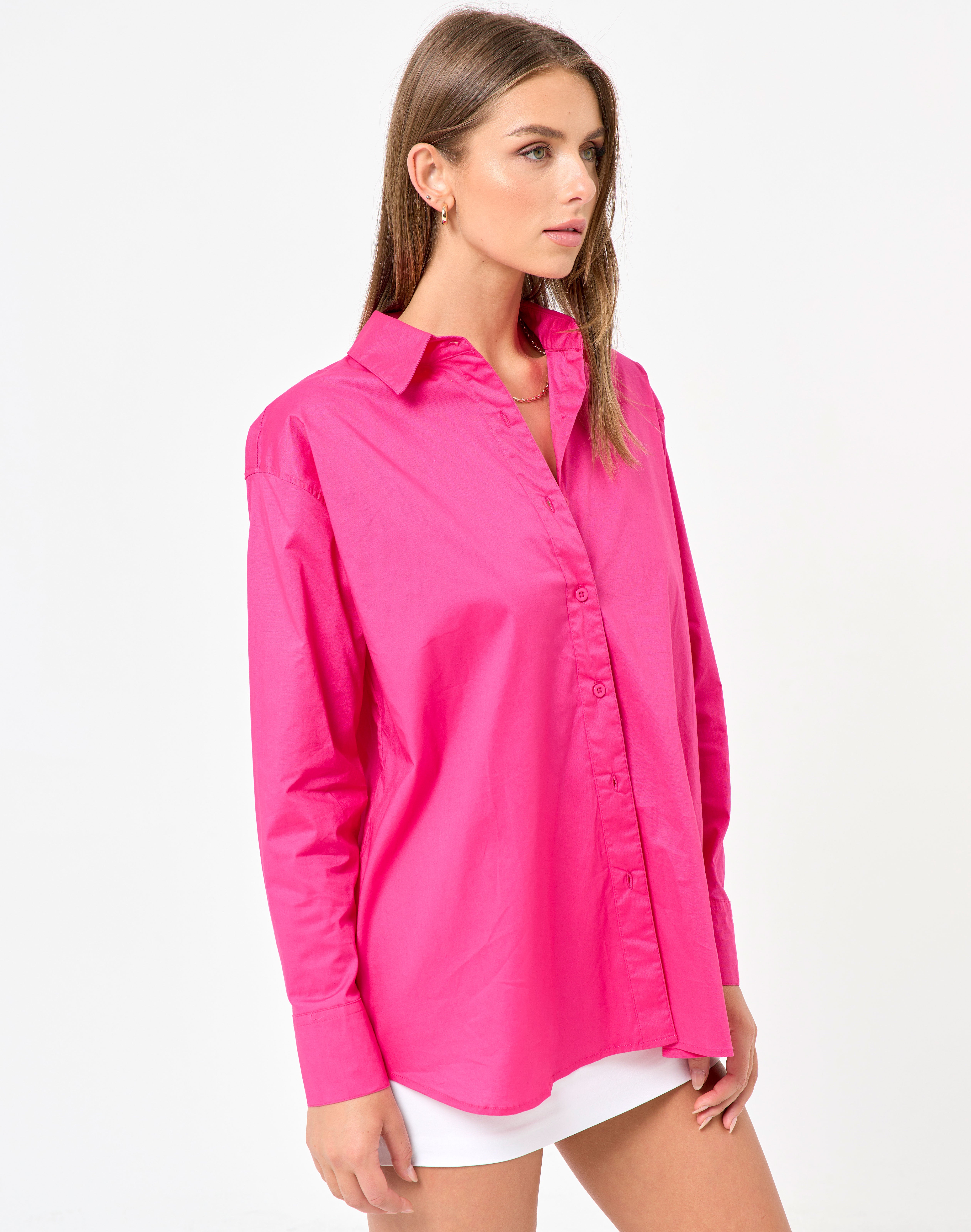 Oversized Cotton Shirt in Pink | Glassons
