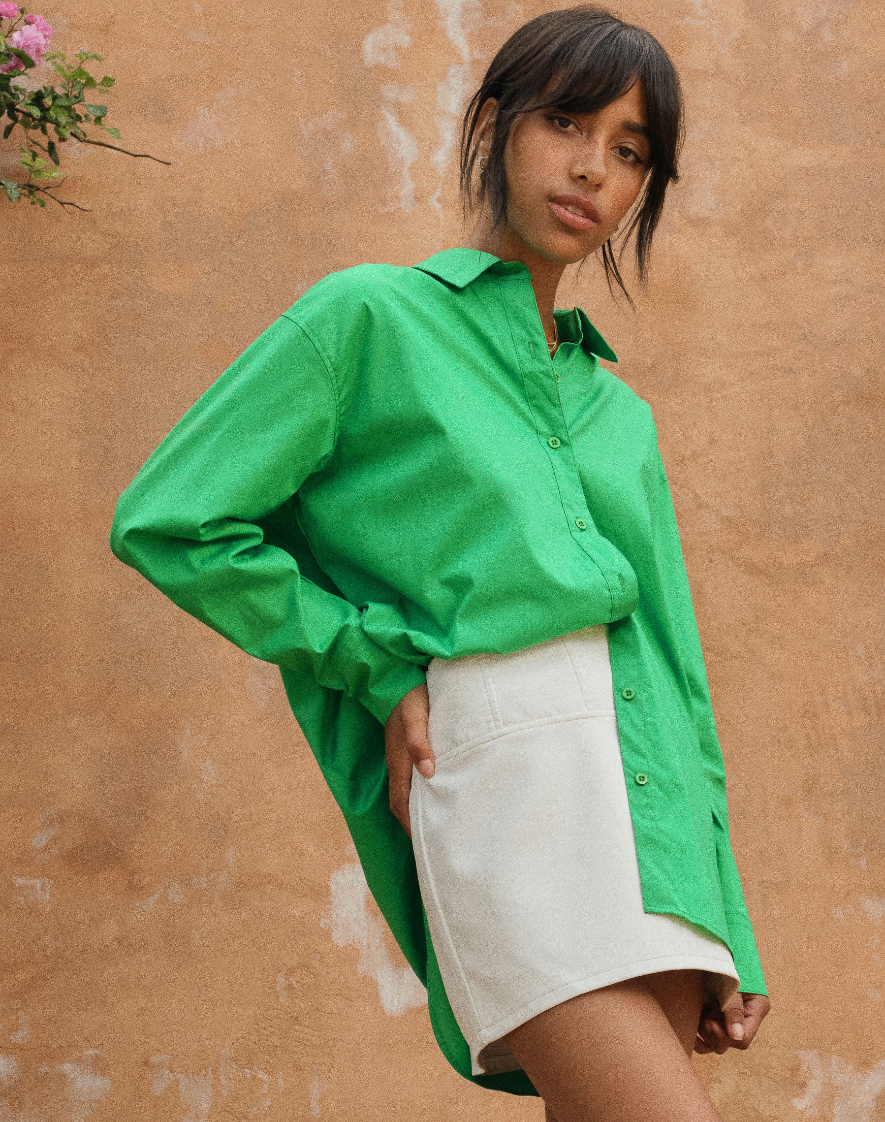 Oversized Cotton Shirt in Green | Glassons