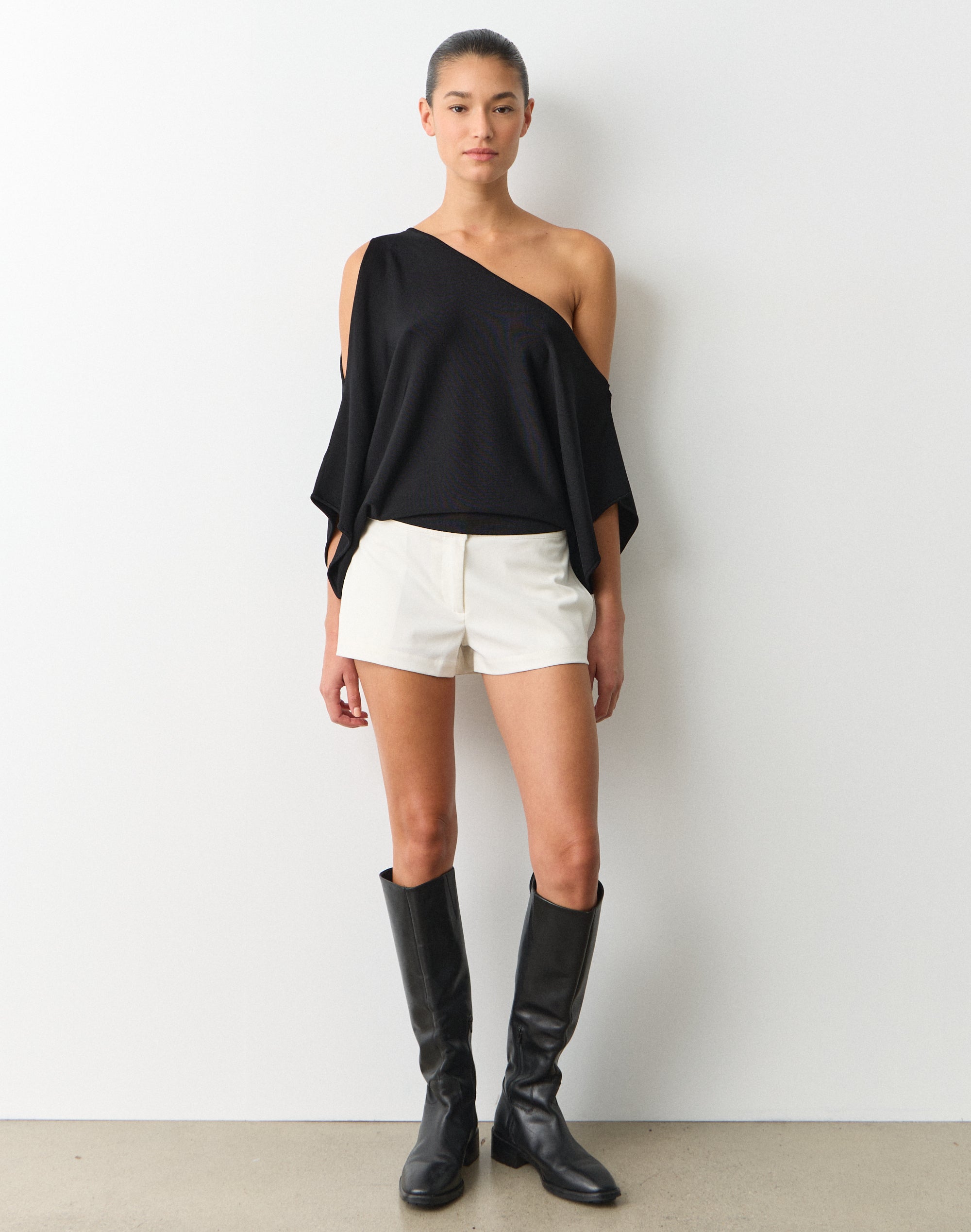 Off Shoulder Cut Out Knit Top in Black | Glassons US