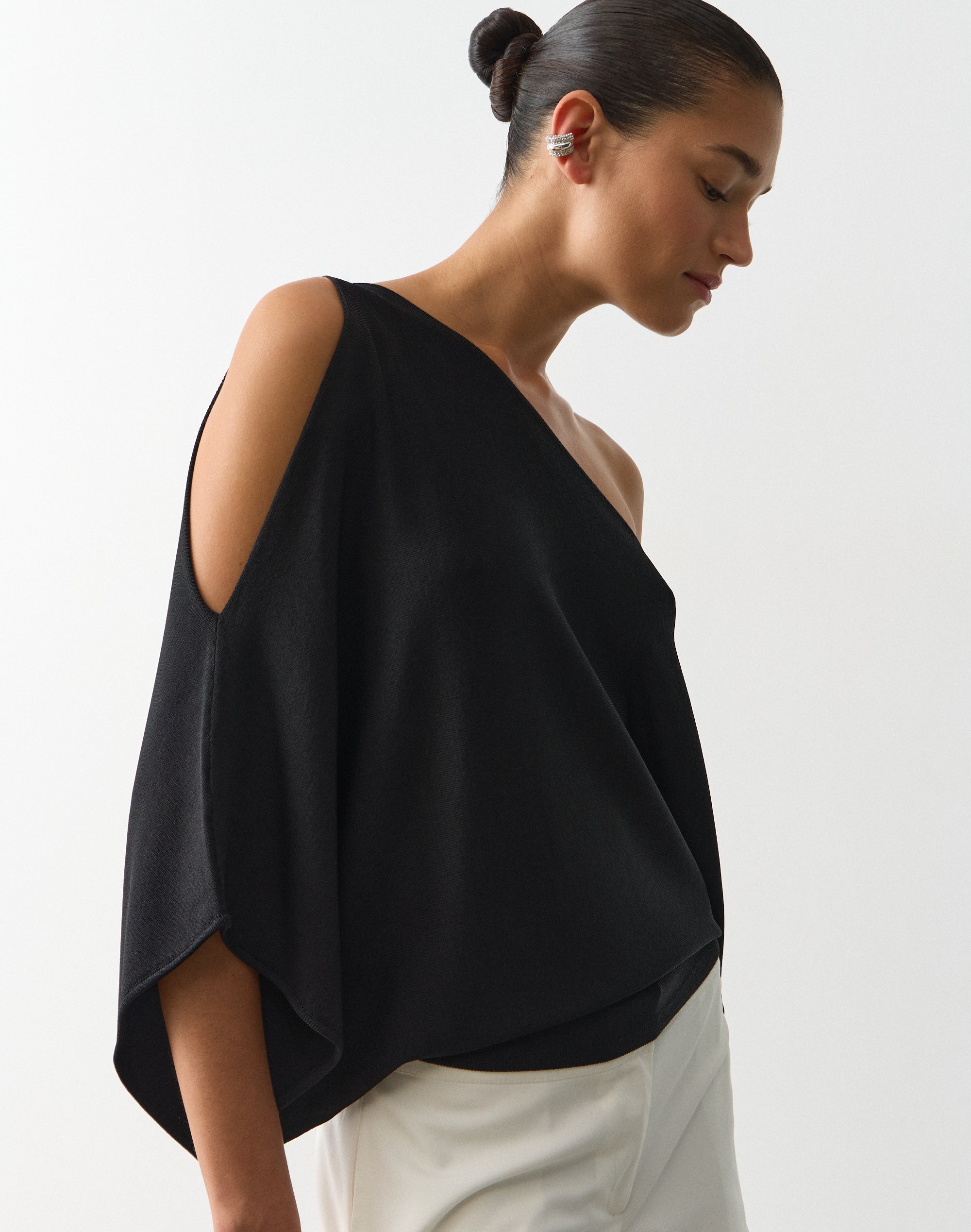 Off Shoulder Cut Out Knit Top in Black | Glassons US