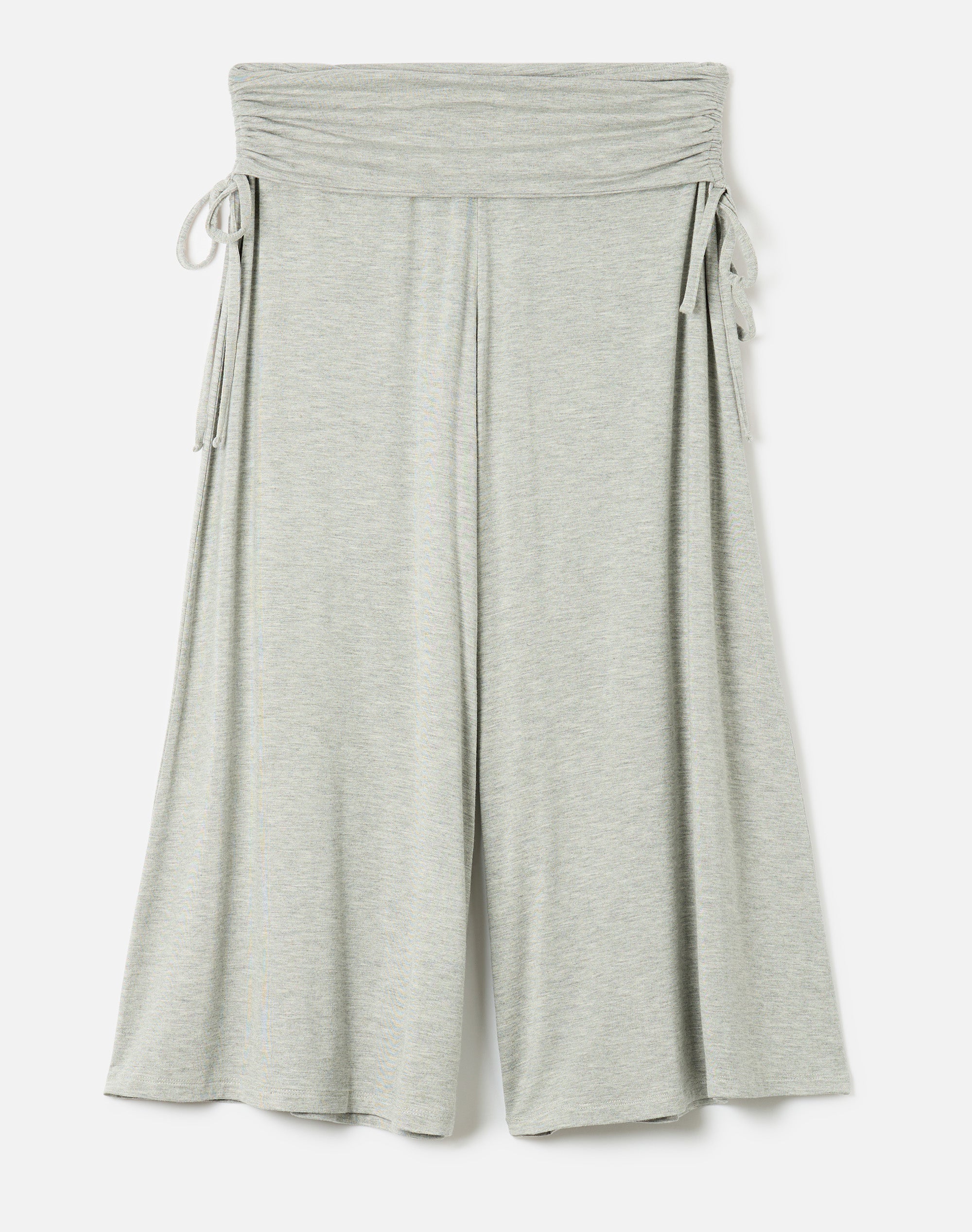 Low Rise Wide Leg Foldover Capri Pants in Pale Grey Marle