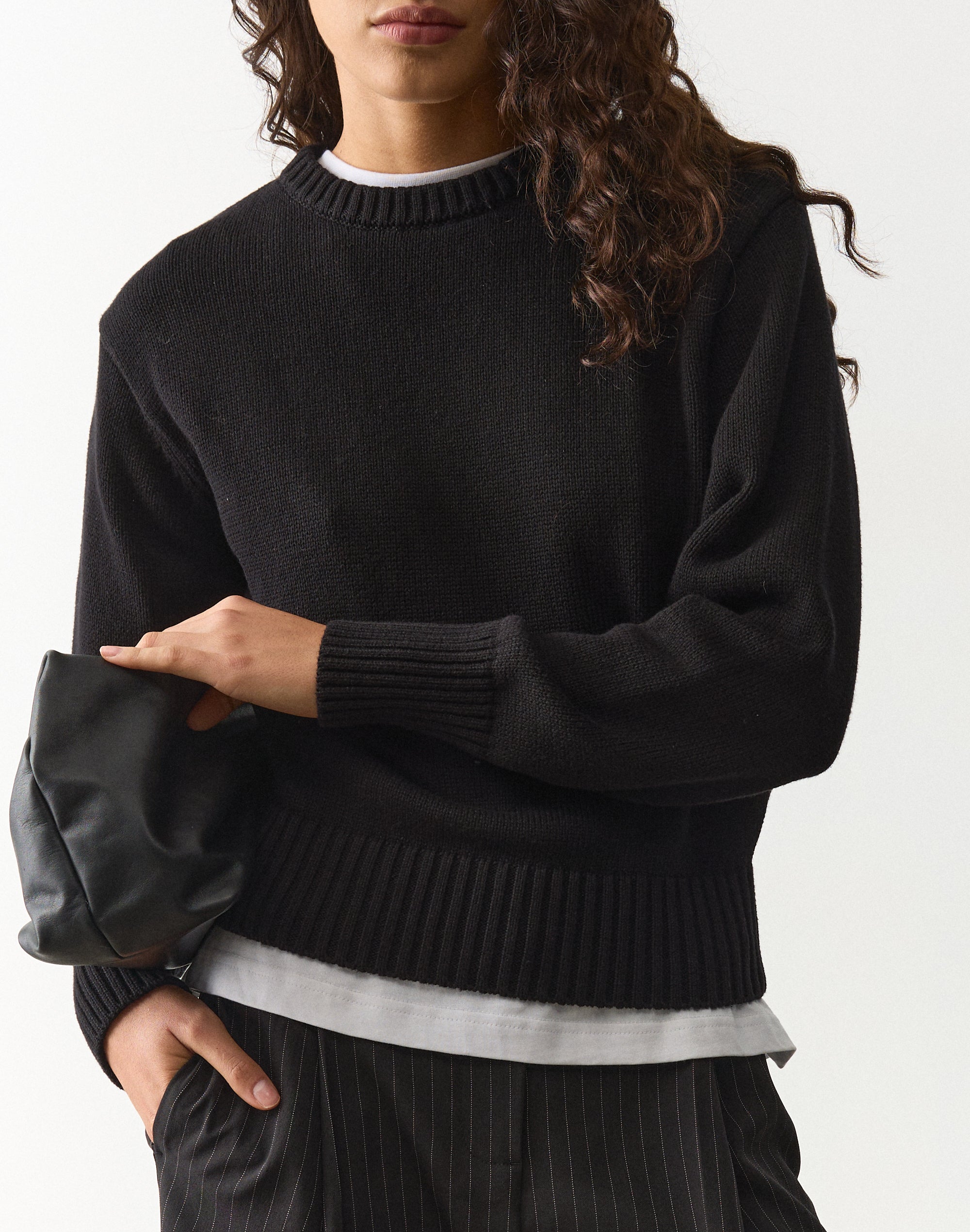 100% Cotton Crew Neck Knit Jumper in Black | Glassons AU