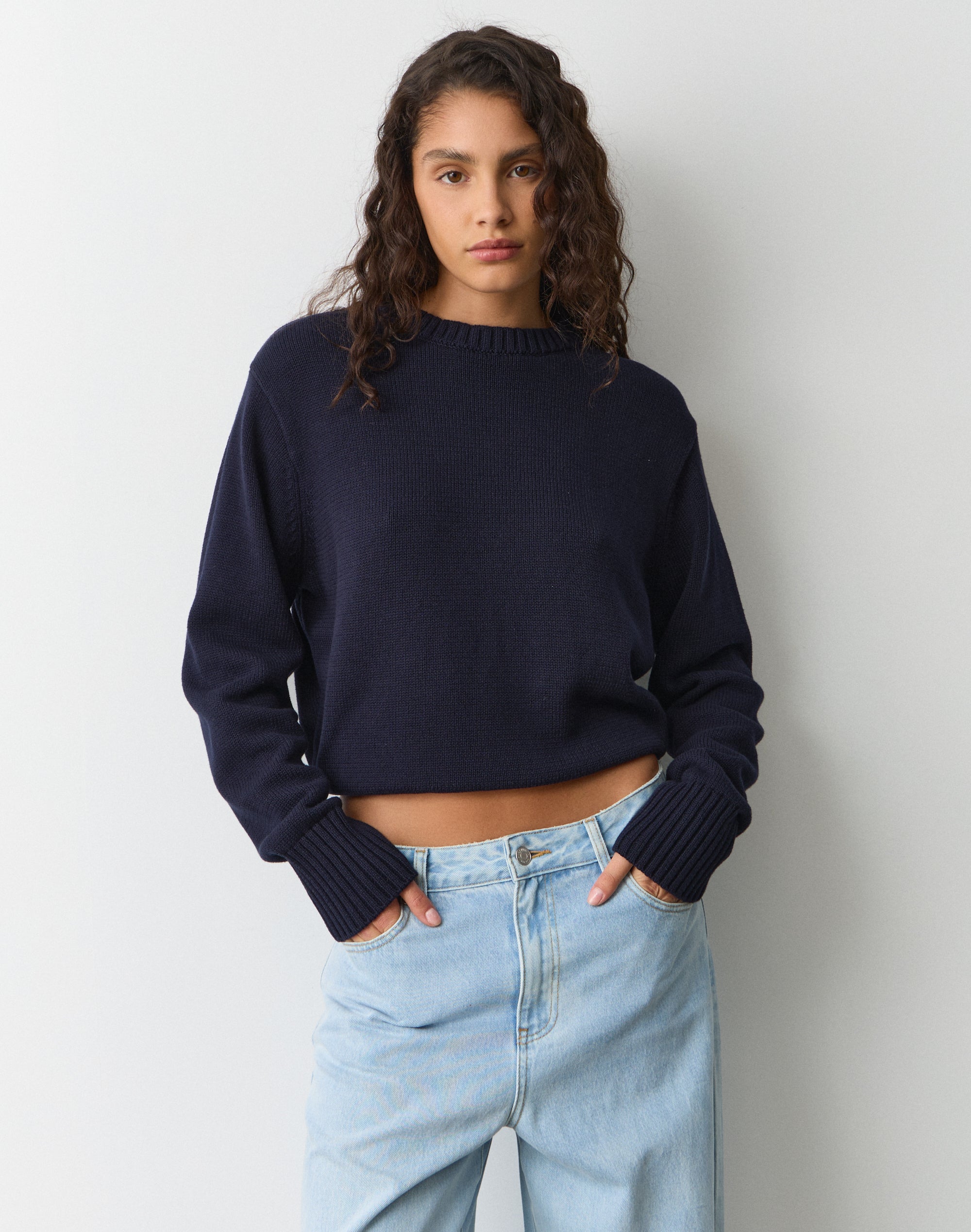 Cotton Crew Neck Knit Jumper in Friday Night | Glassons US