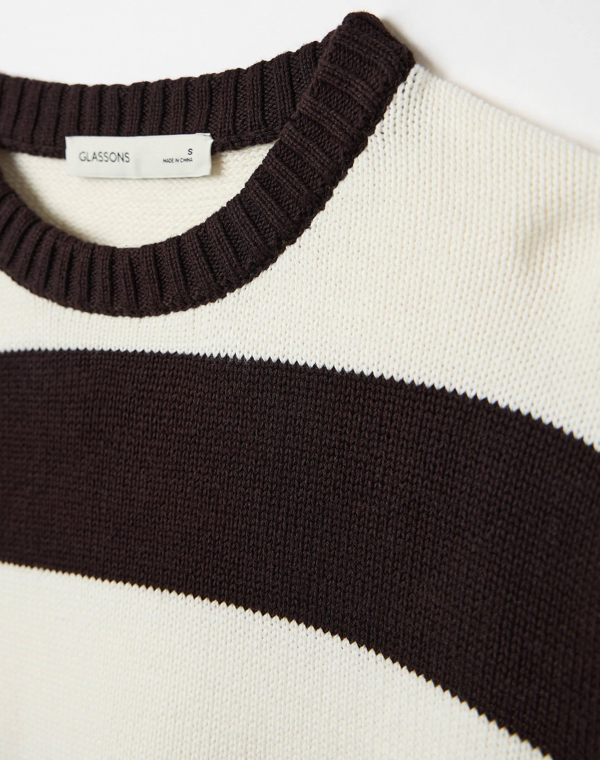 100% Cotton Crew Neck Knit Jumper in Odette Choc Milk Stripe