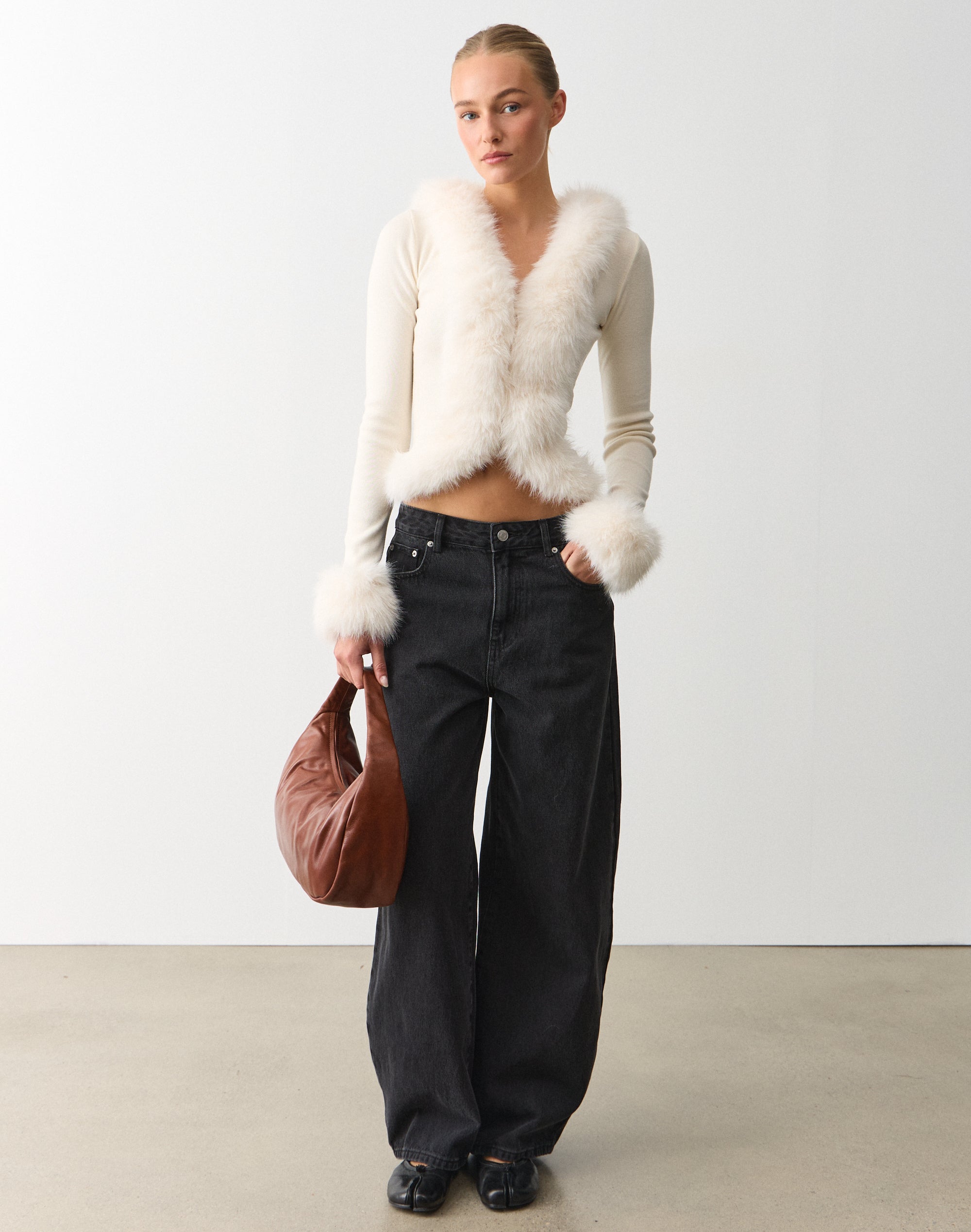 Fur Trim Knit Cardigan in Caribbean Velvet | Glassons US