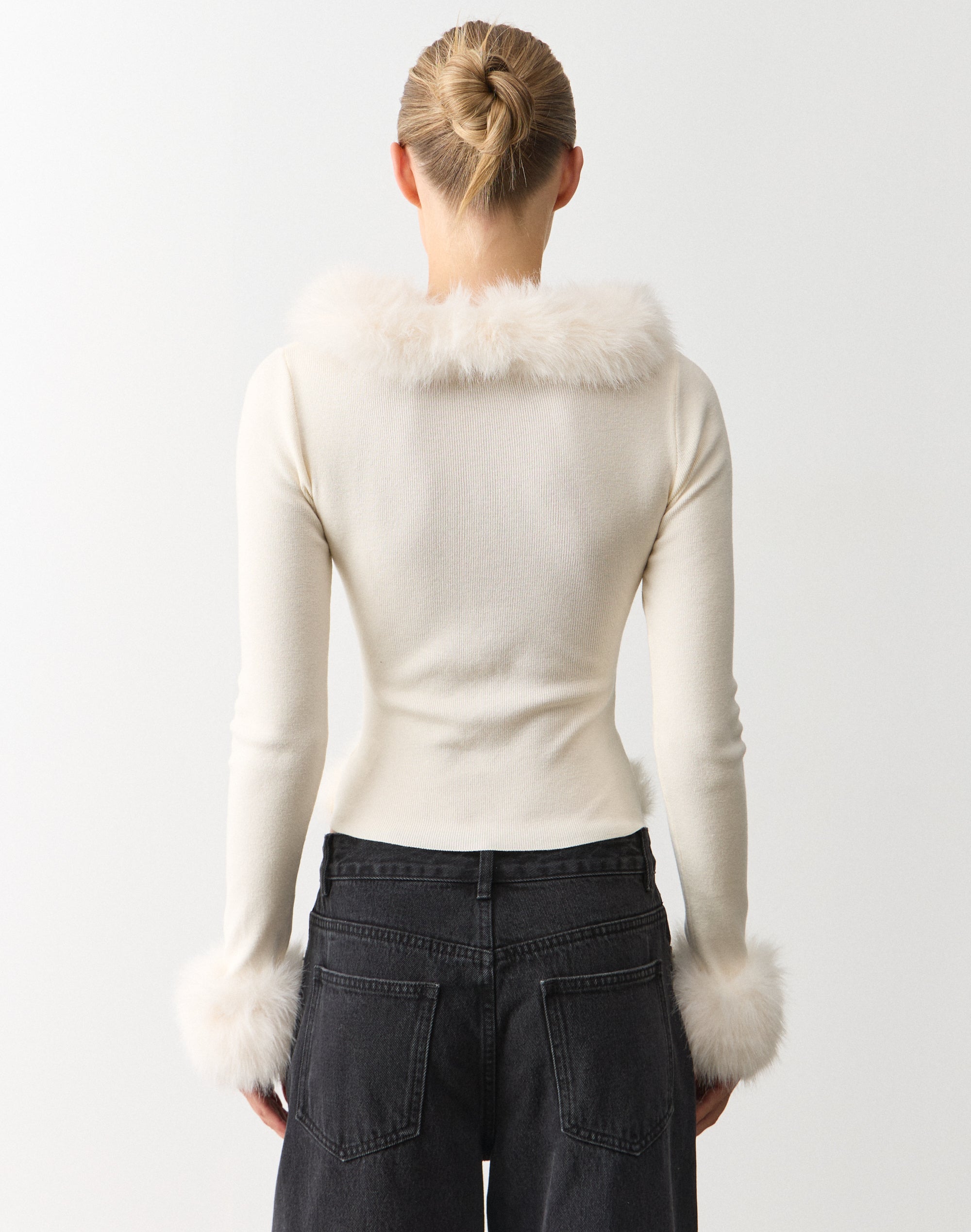 Fur Trim Knit Cardigan in Caribbean Velvet | Glassons US