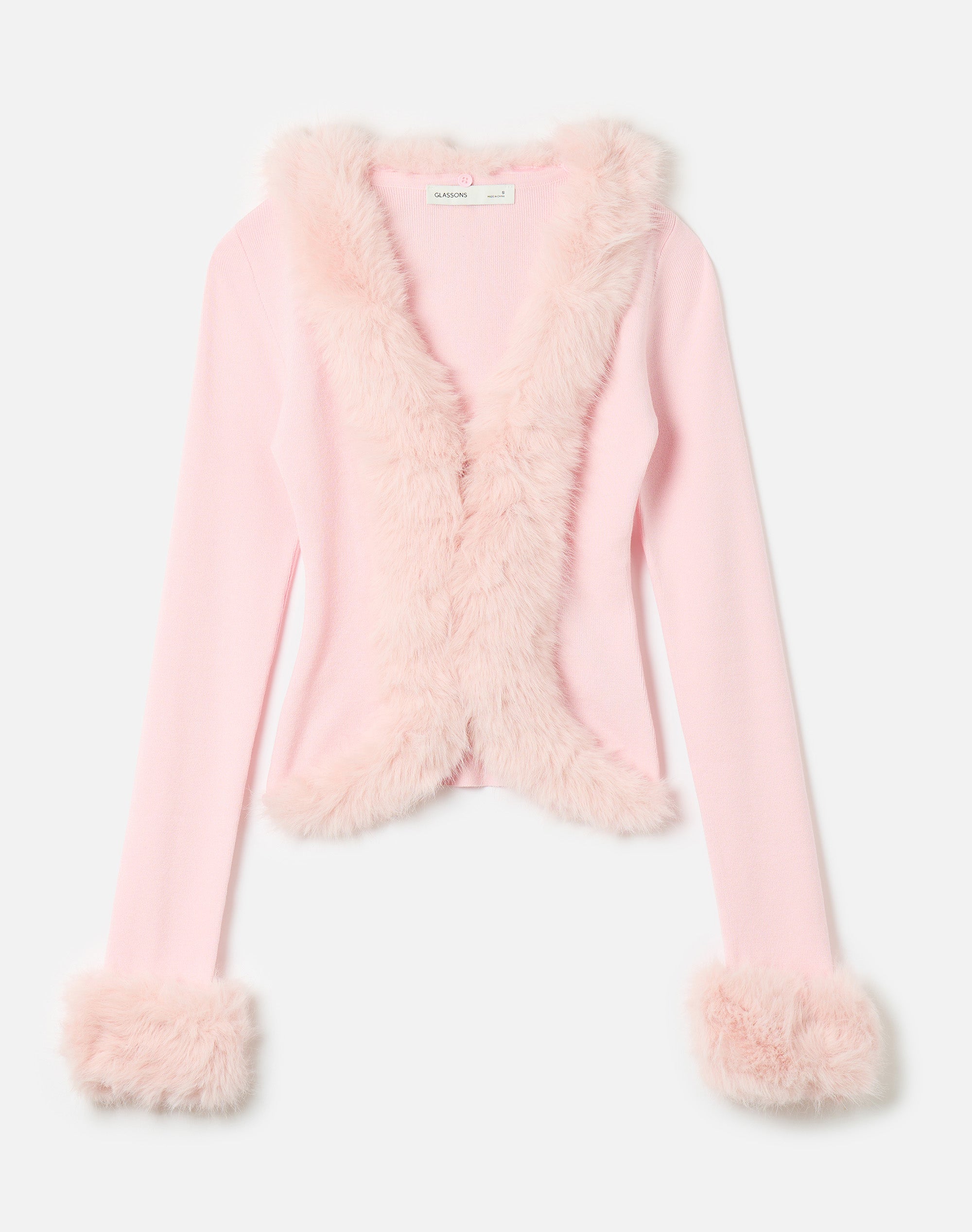 Fur Trim Knit Cardigan in Cosmo Kiss | Glassons US