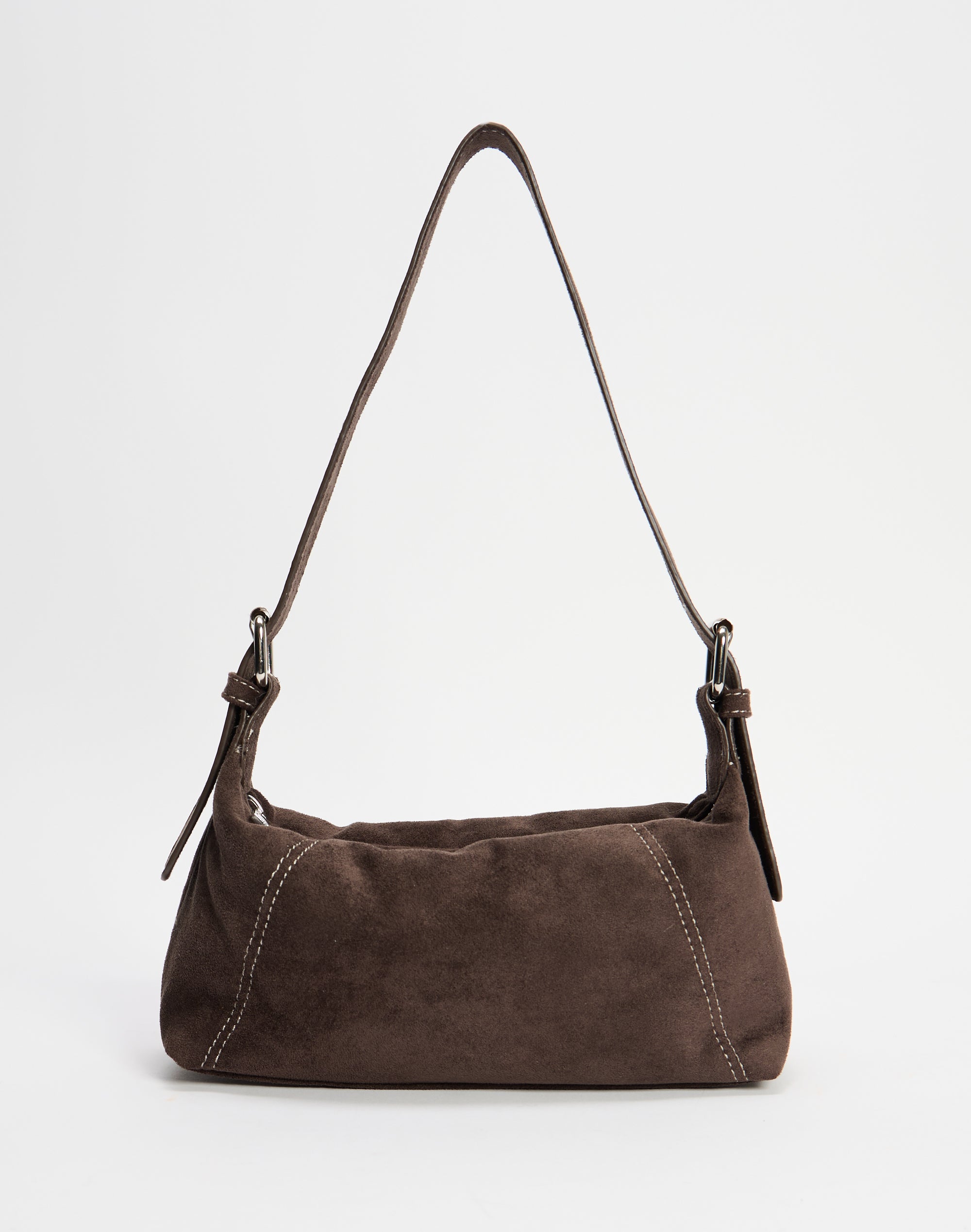 Faux Suede Contrast Shoulder Bag in Brown About It X White 
