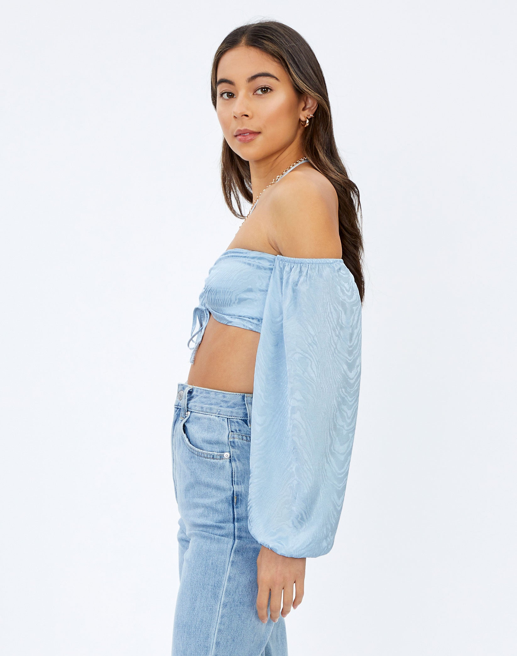 Off Shoulder Halter Billow Sleeve Top 