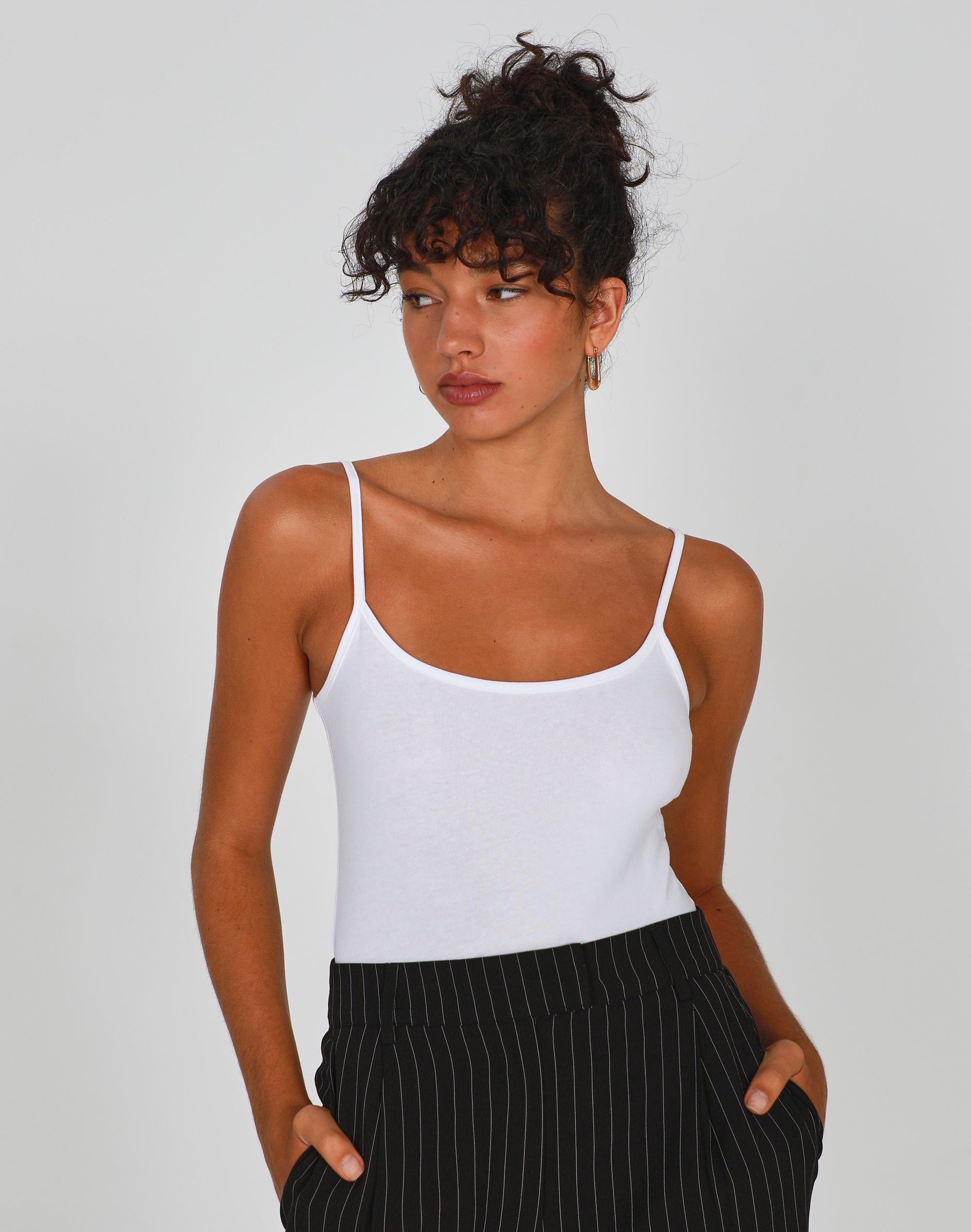 Organic Cotton Blend Thin Strap Singlet in White | Glassons
