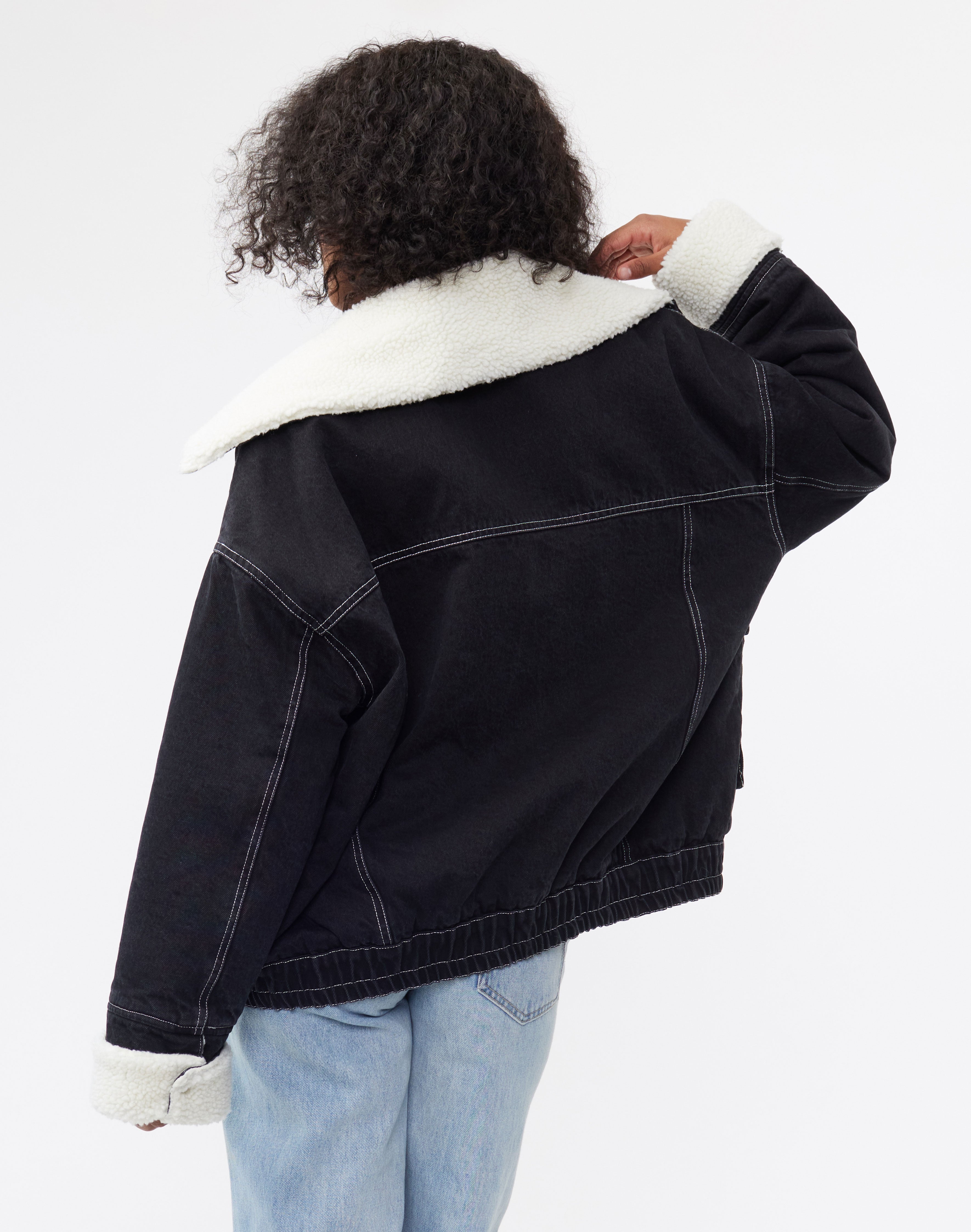 Recycled Borg Denim Jacket in Black 