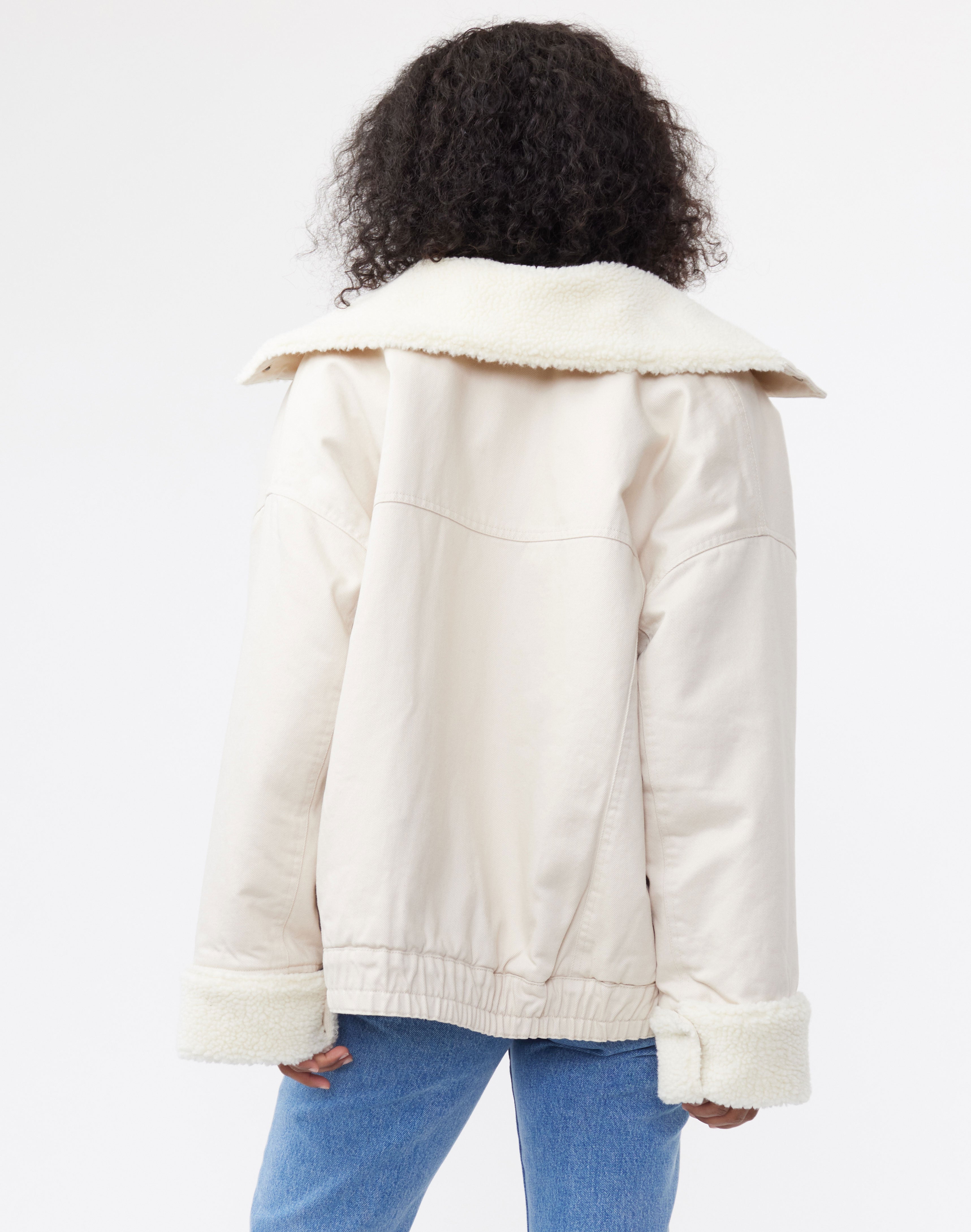 Recycled Borg Denim Jacket in Beige 