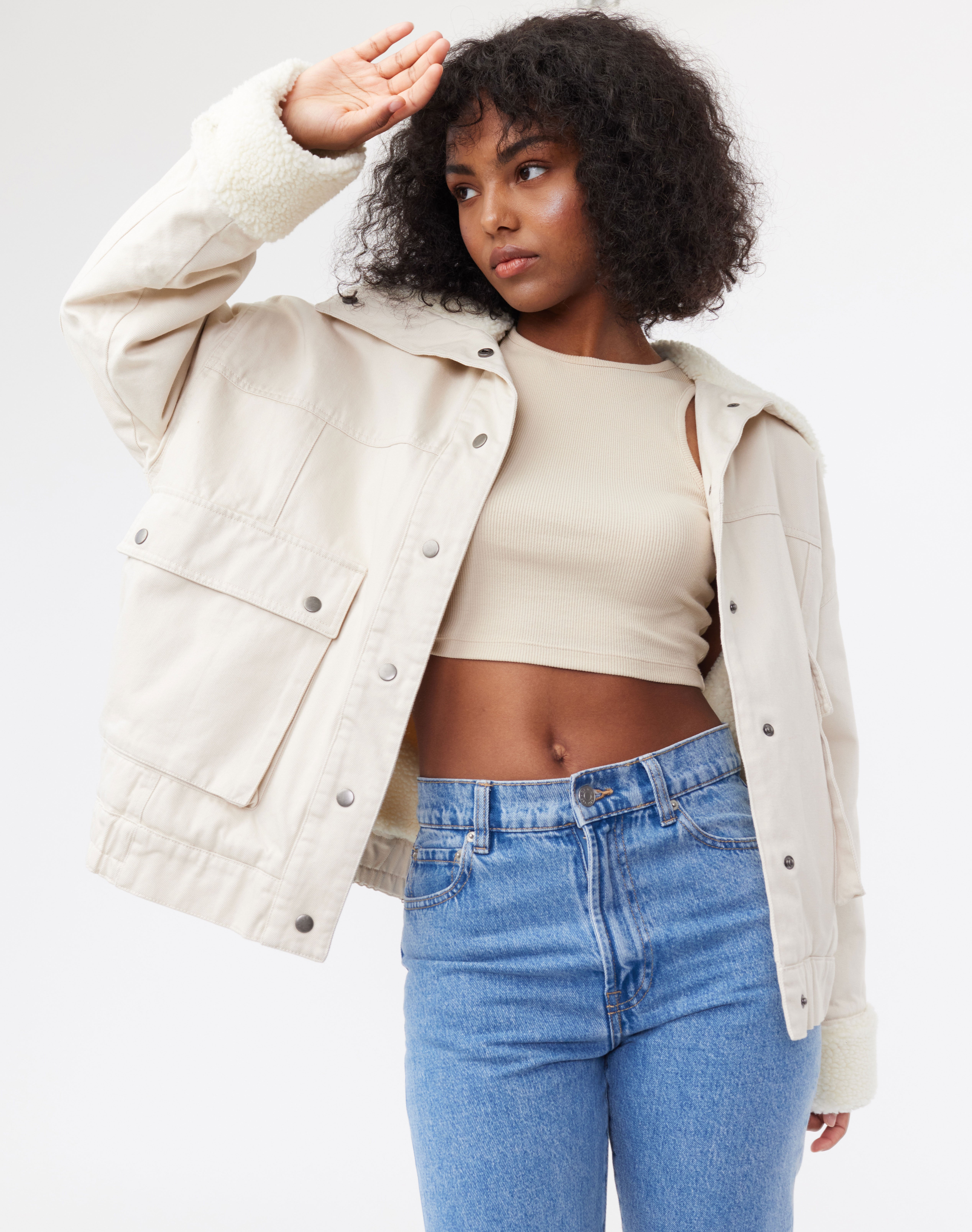 borg lined black denim jacket