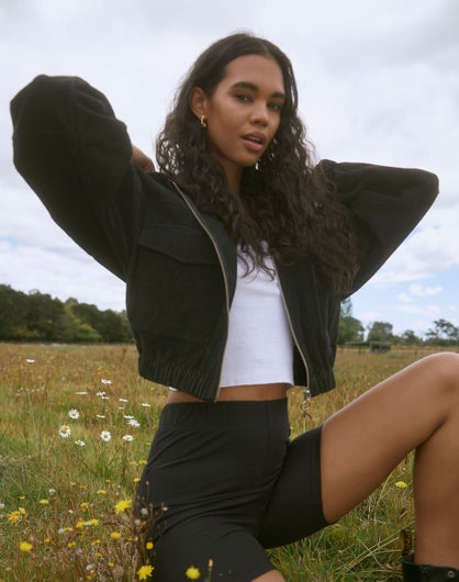 Download Organic Cord Bomber Jacket in Black | Glassons