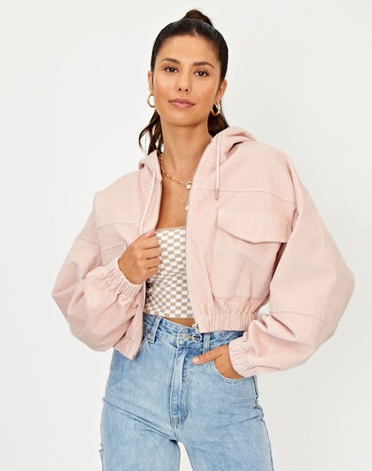 Download Organic Cord Bomber Jacket in Pink | Glassons