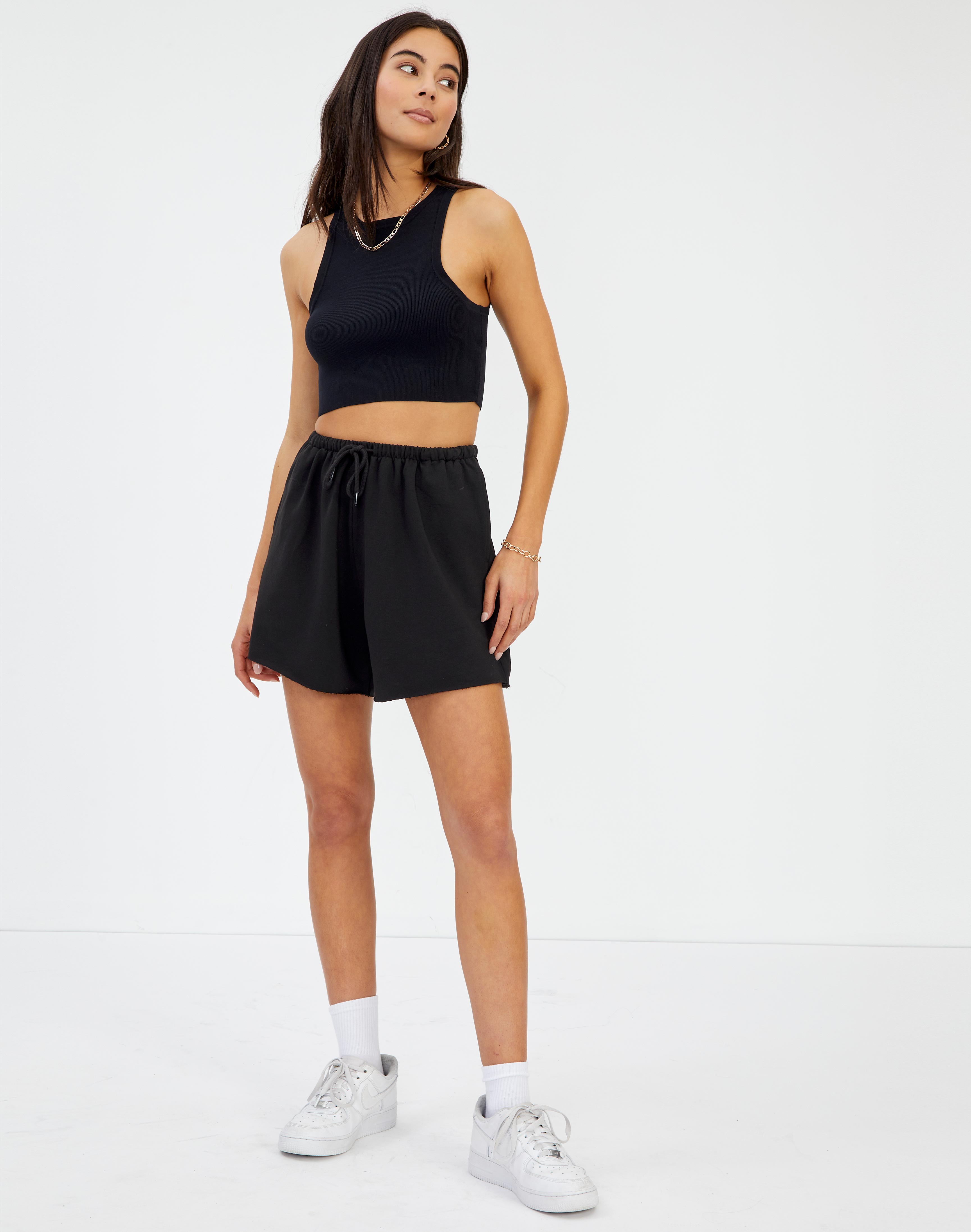 Raw Hem Sweat Short in Black | Glassons
