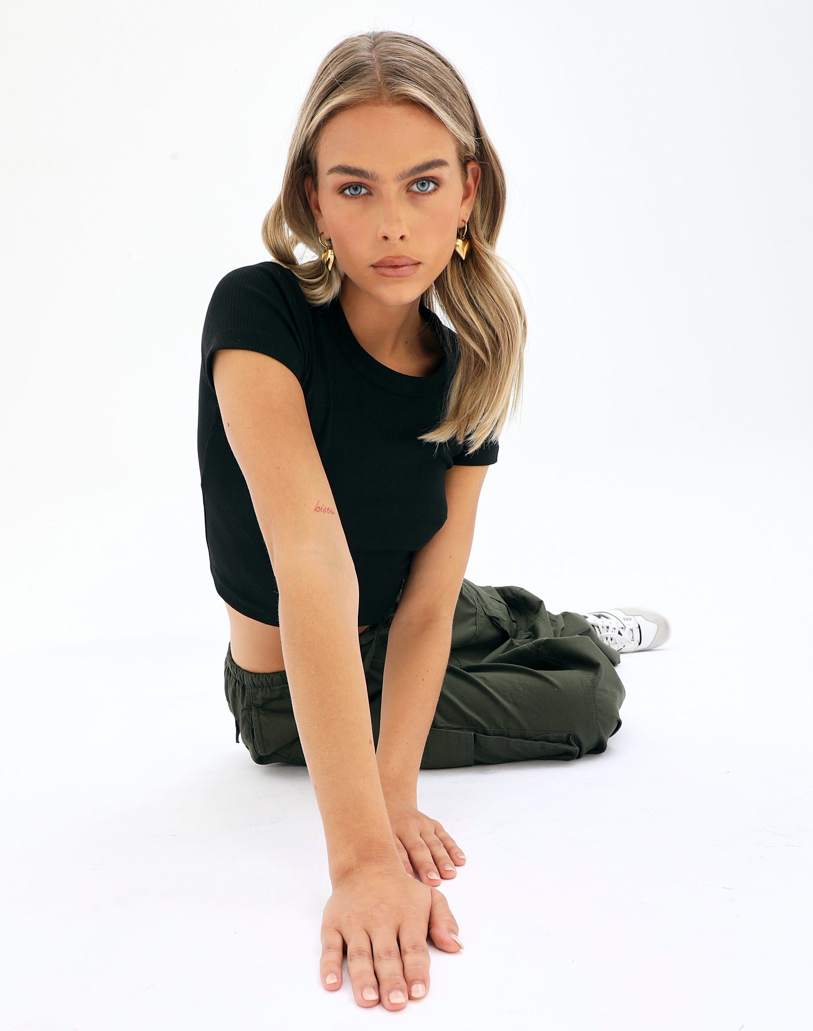 Organic Ribbed Cropped Tee in Black 