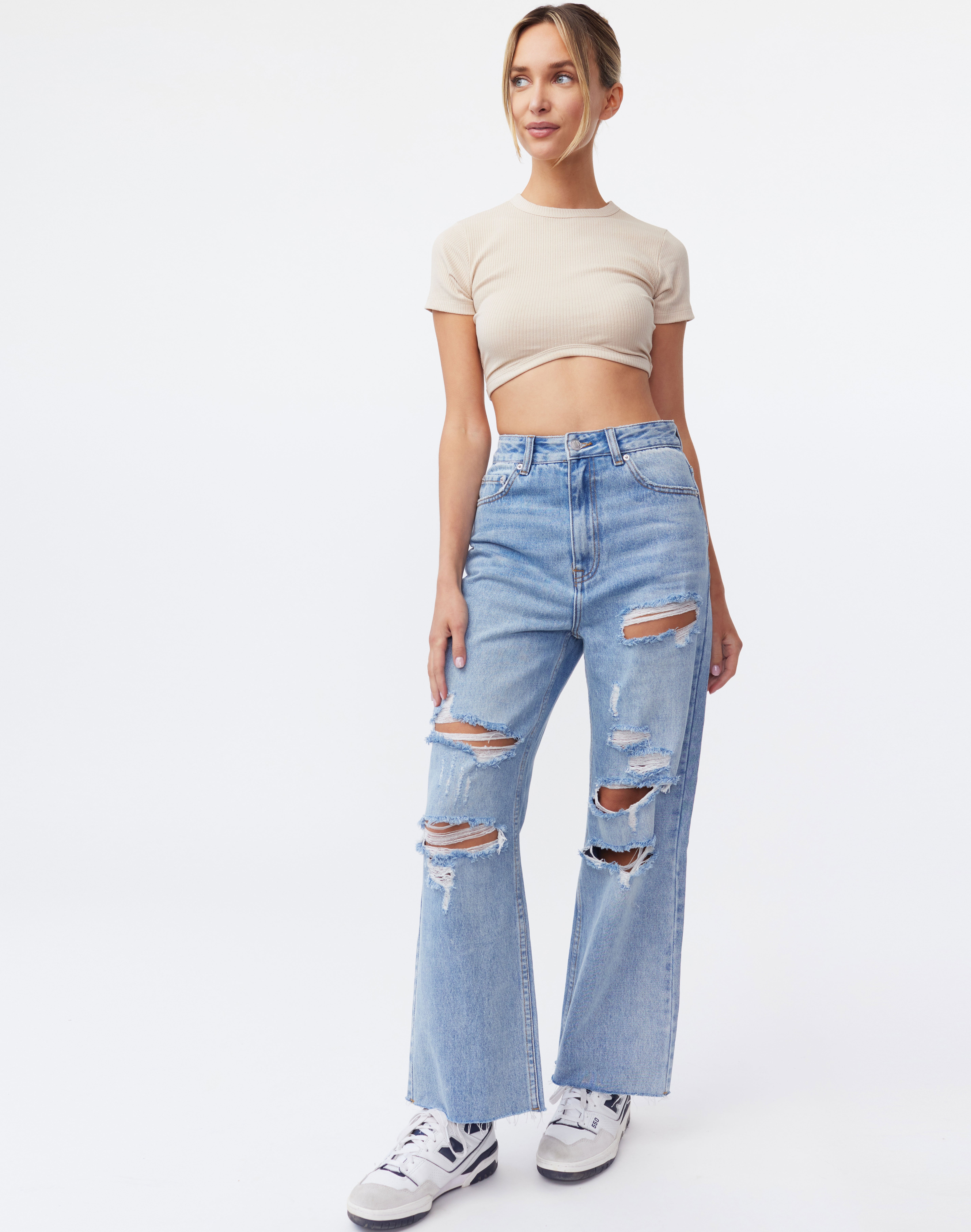 Recycled High Rise Ripped Crop Jean in 