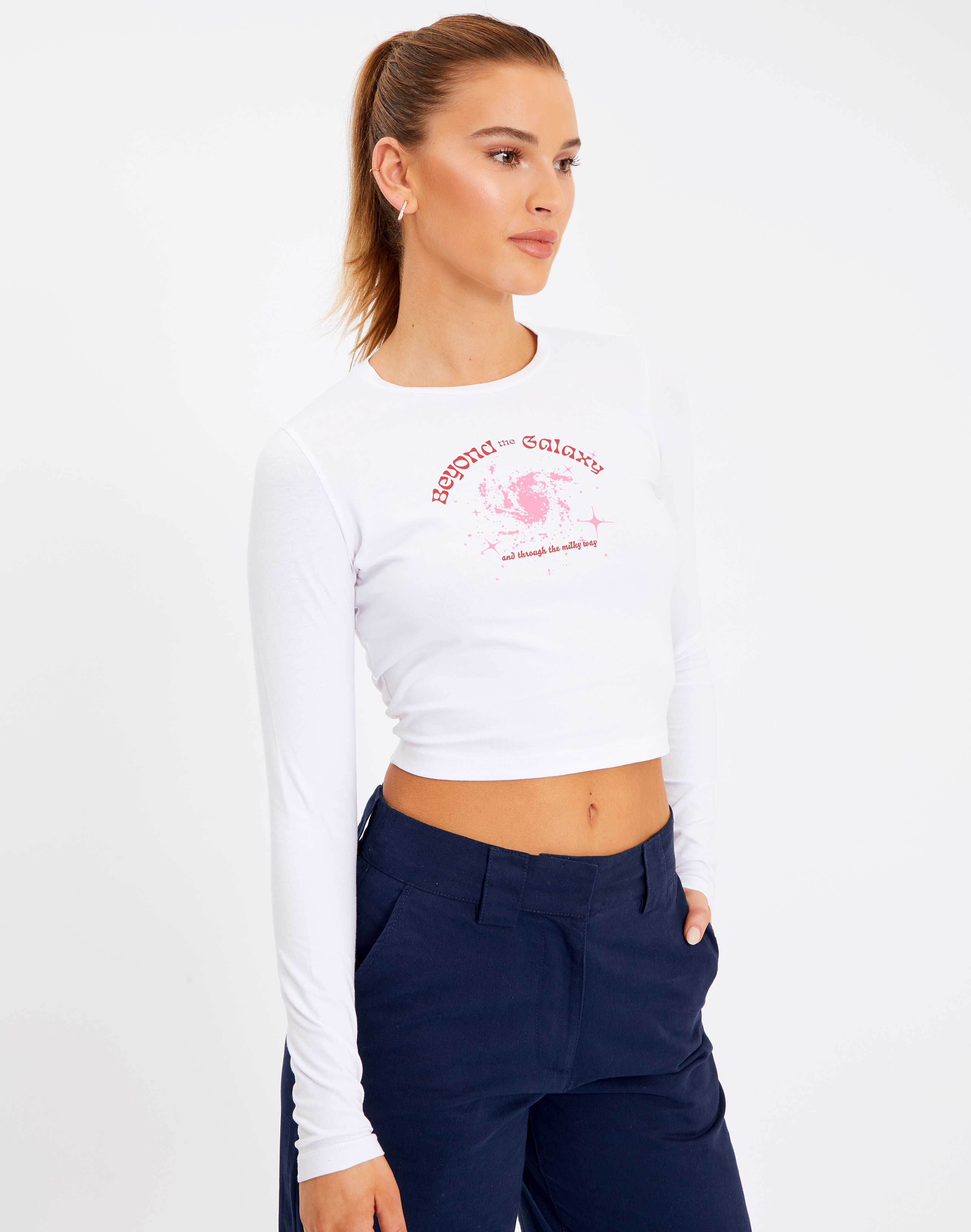Organic Graphic Long Sleeve Crop Top in Print | Glassons