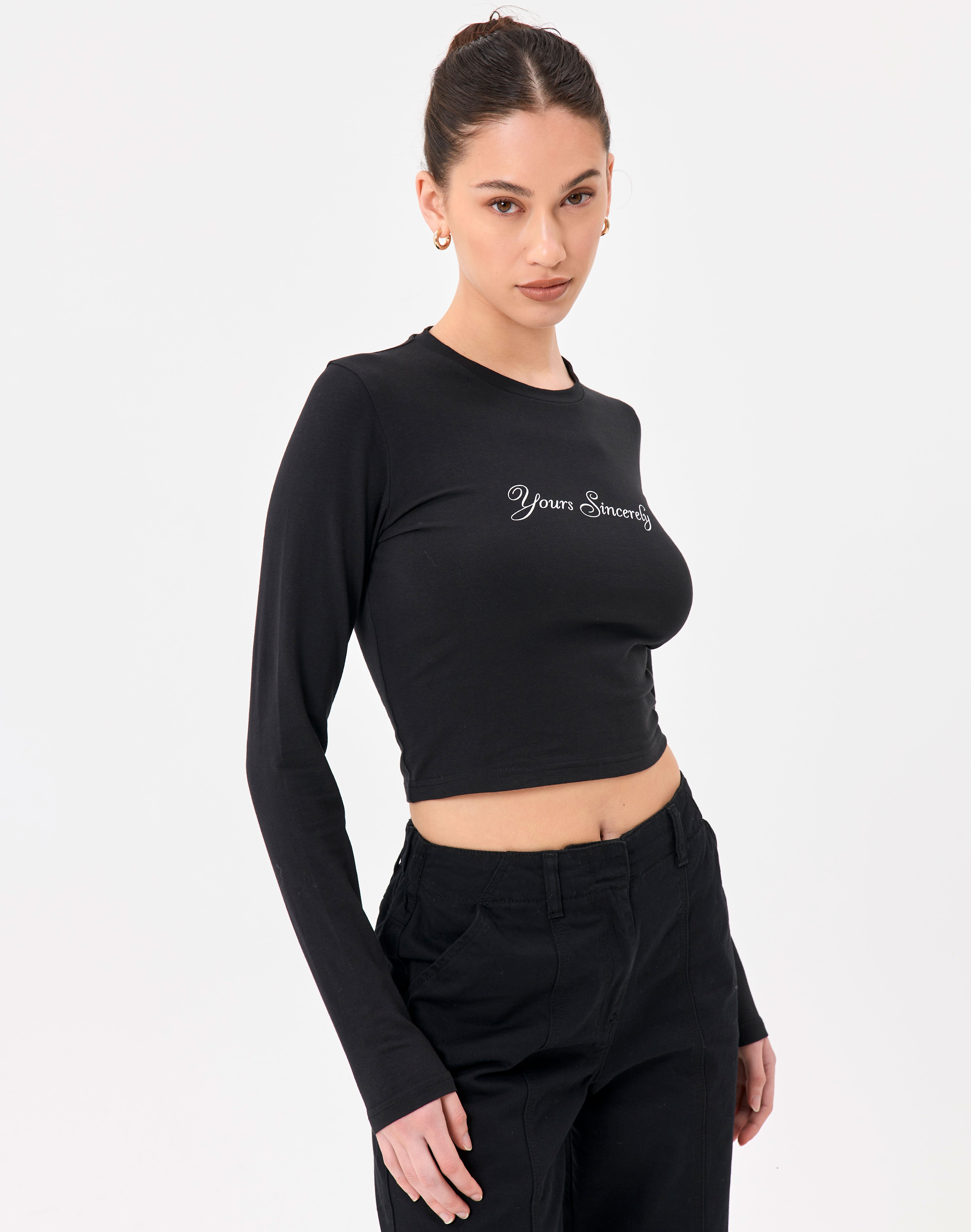 Organic Graphic Long Sleeve Crop Top in Print | Glassons