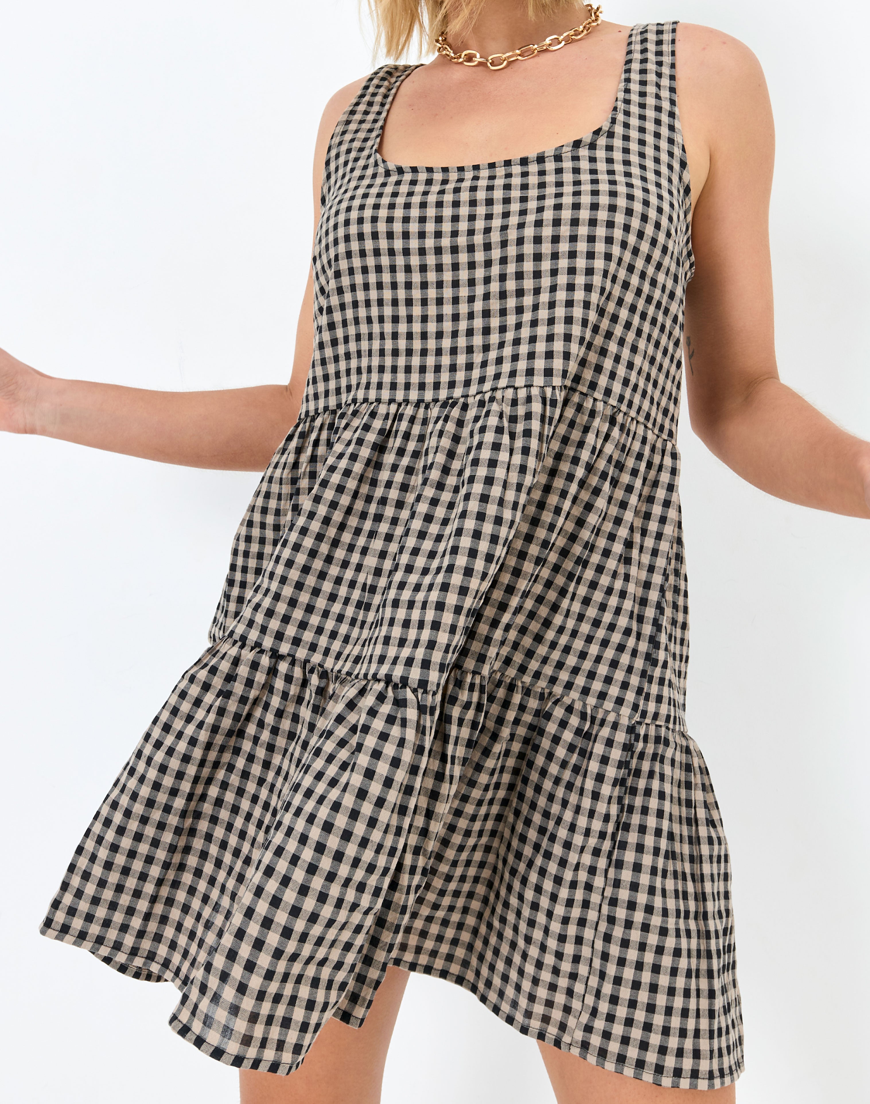 tiered gingham dress