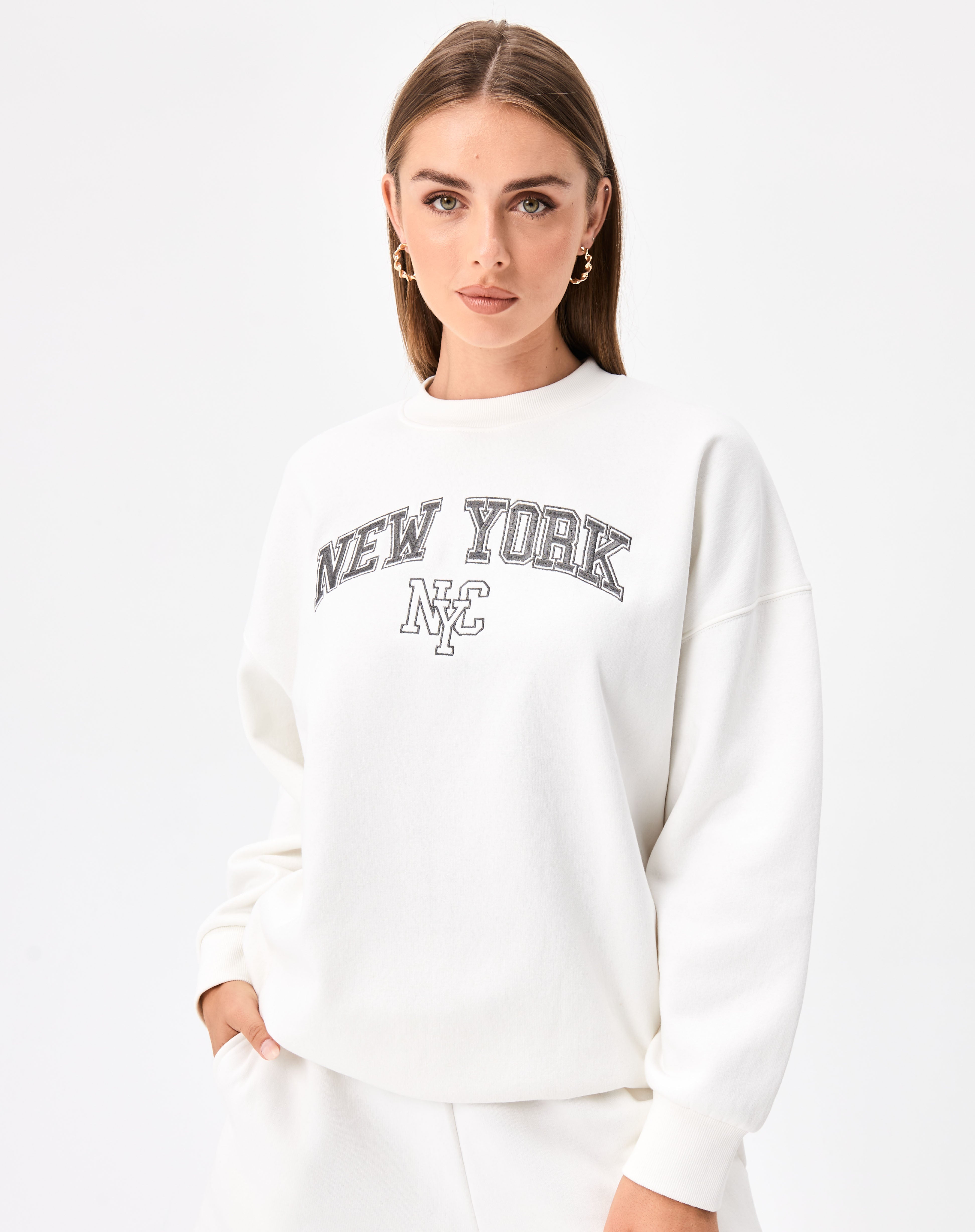 Oversized Embroidered Crew Neck Jumper 