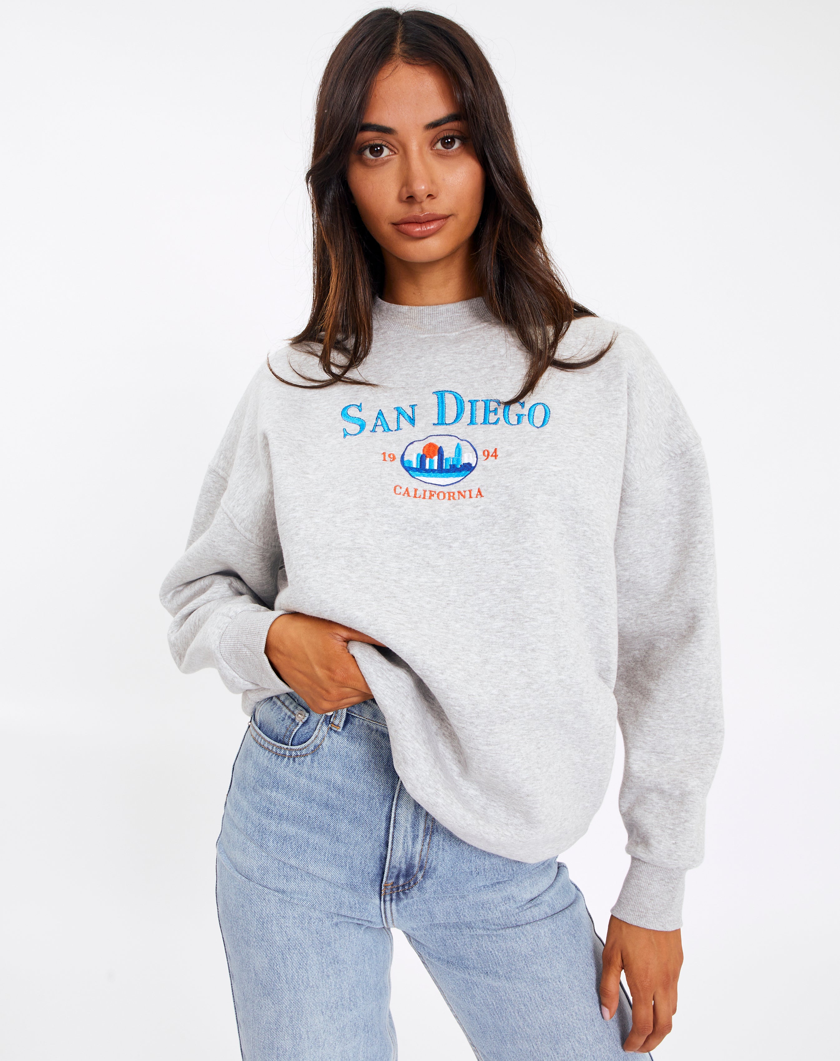 Oversized Embroidered Crew Neck Jumper 