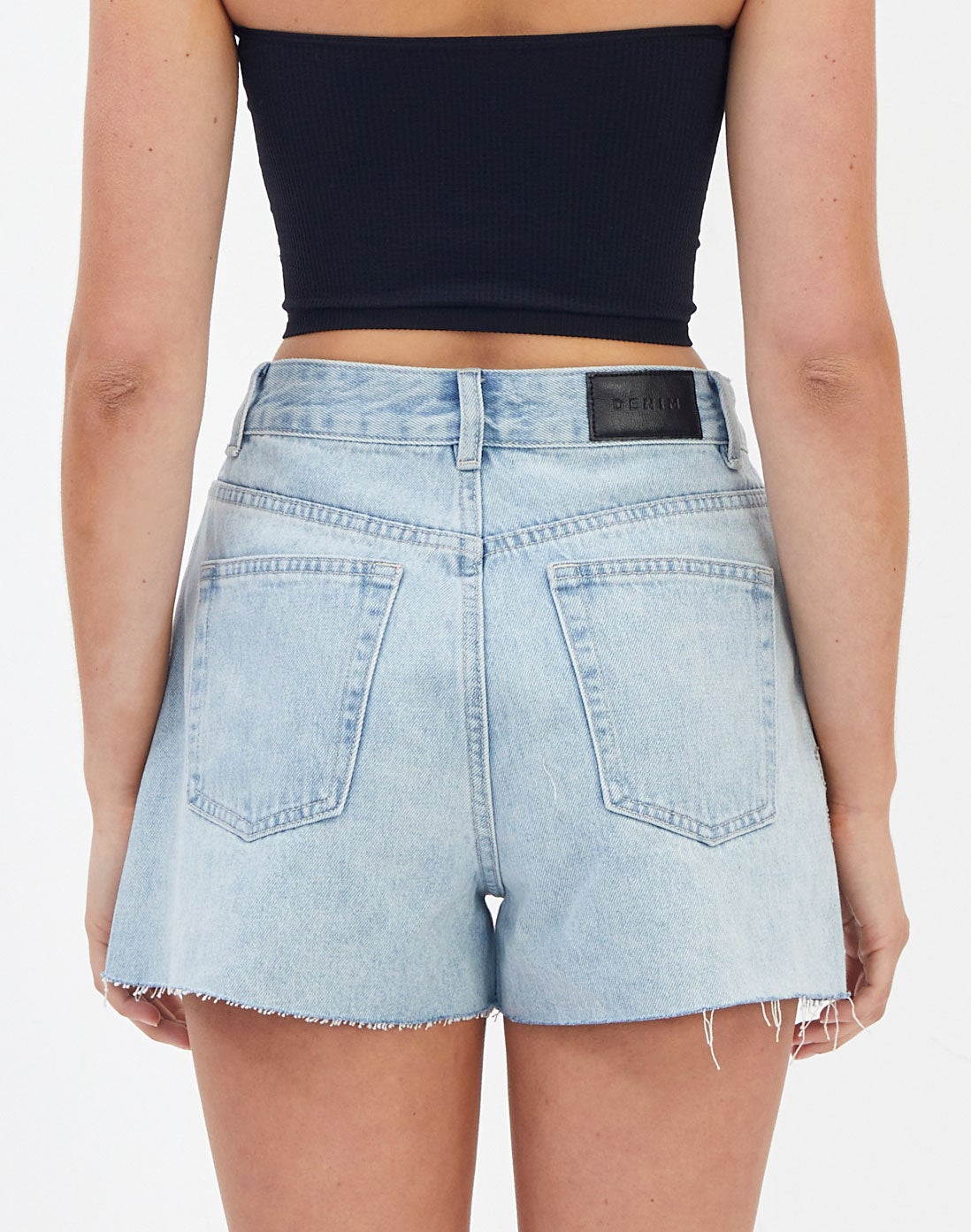 Flower High Waisted Denim Short in Wash 