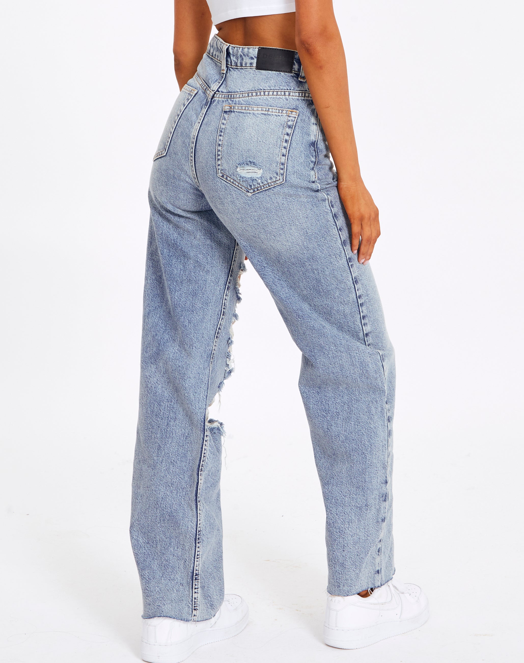 Recycled Ripped Straight Leg Jeans in 