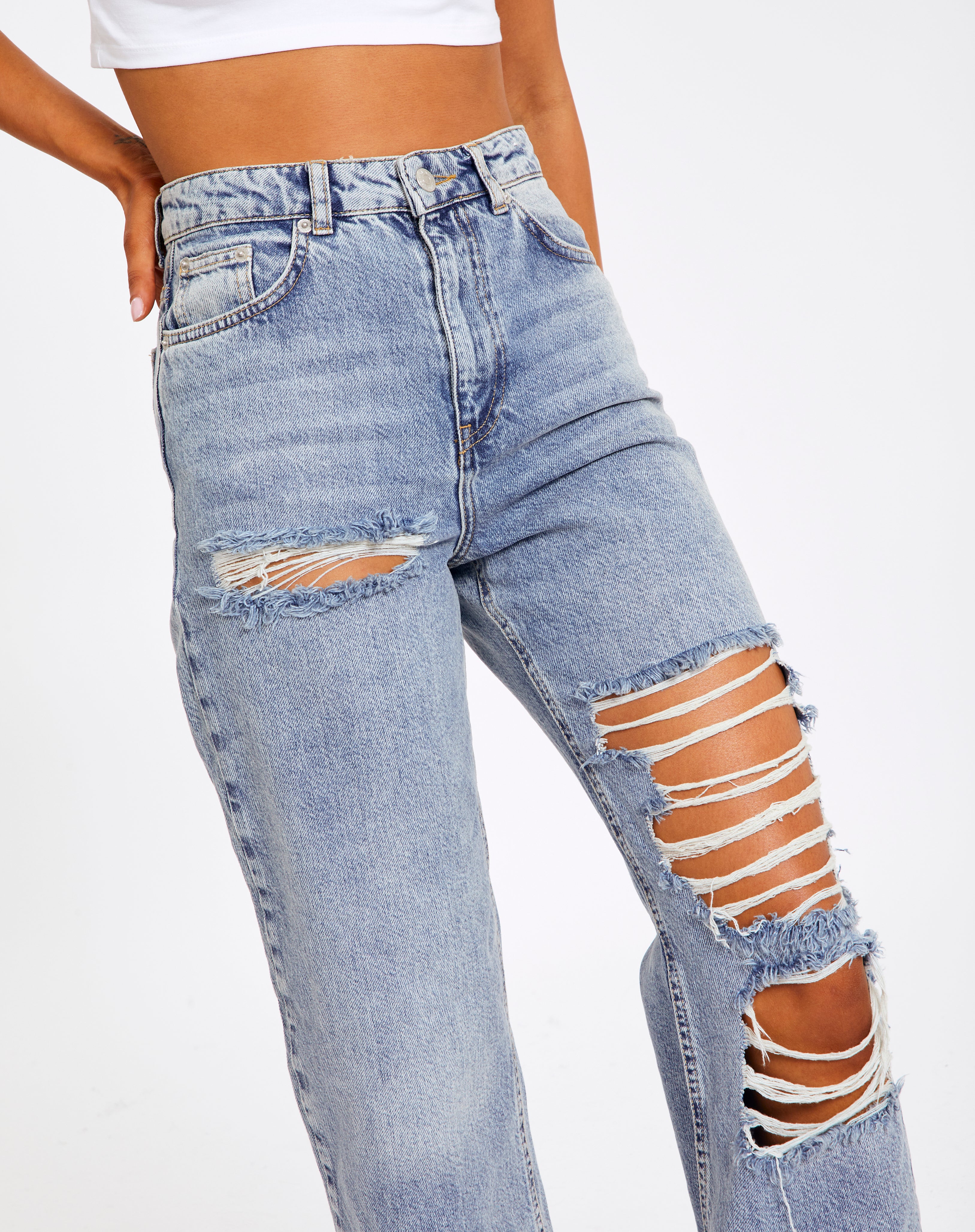 Recycled Ripped Straight Leg Jeans in 