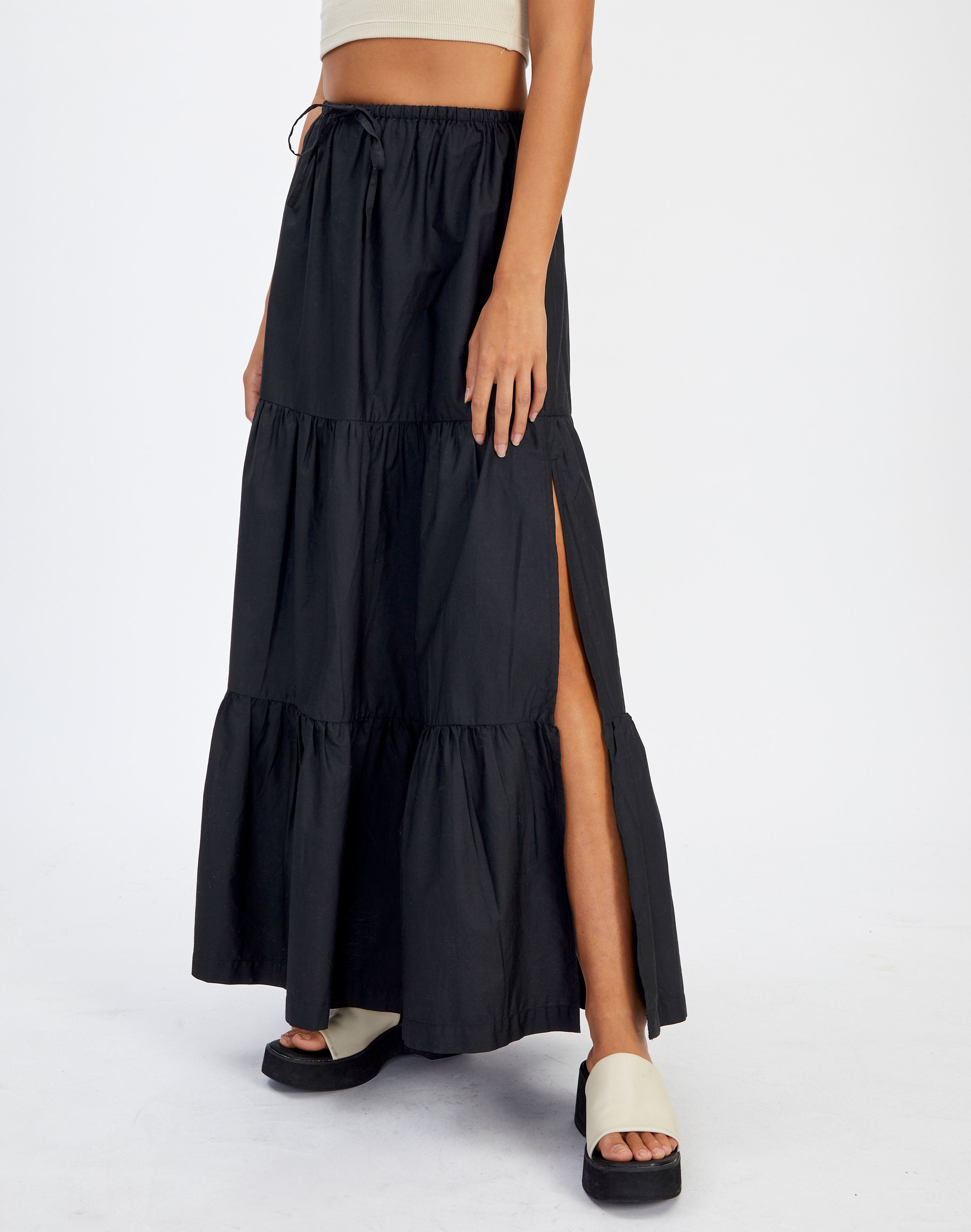 grey maxi skirt with side split