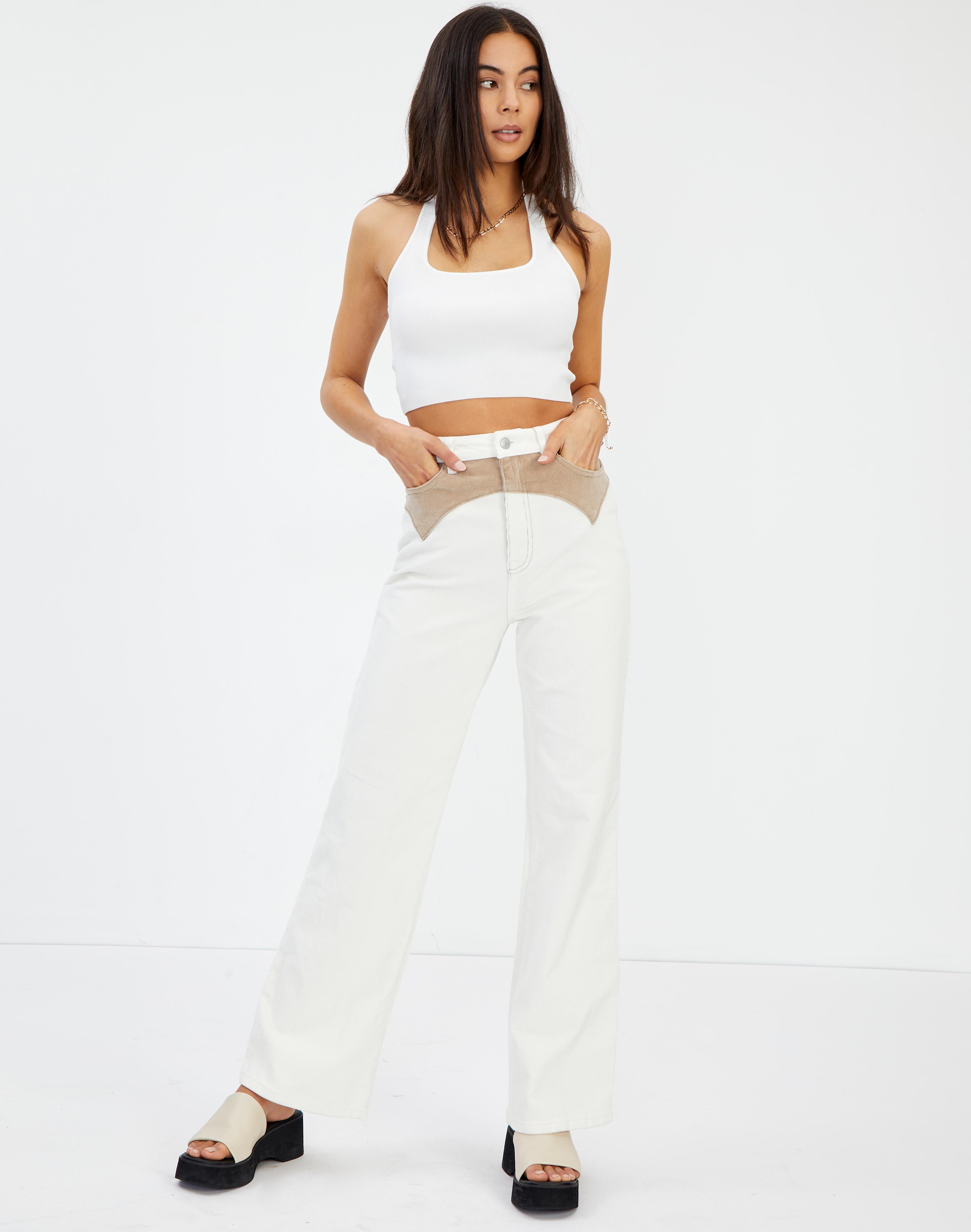 Western Cord Straight Leg Pant in Nude 