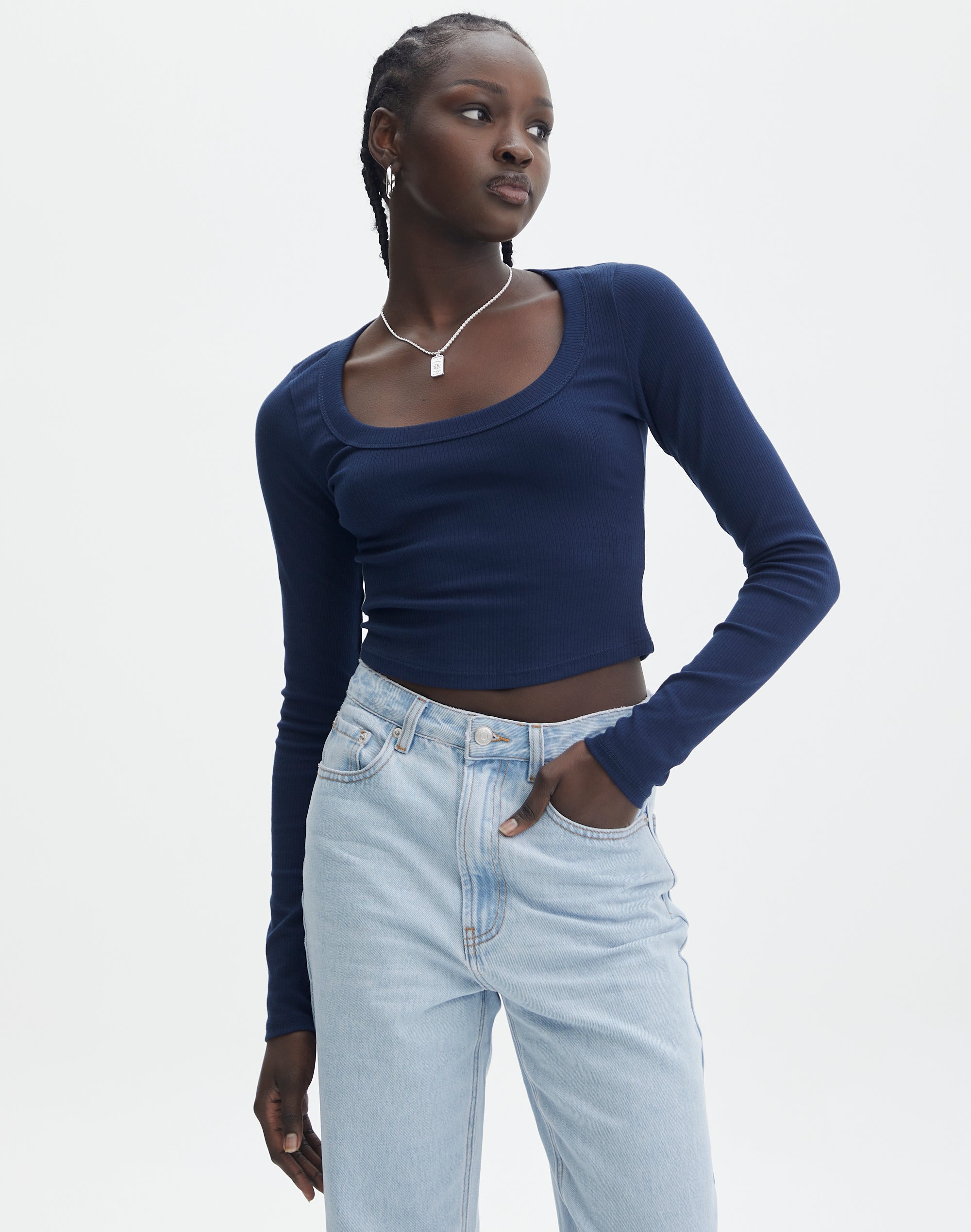 【H】COTTON CROPPED SLIT SLEEVE TOP