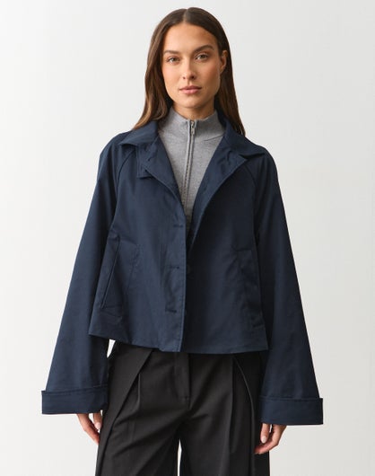 Funnel Neck Boxy Cropped Trench Coat