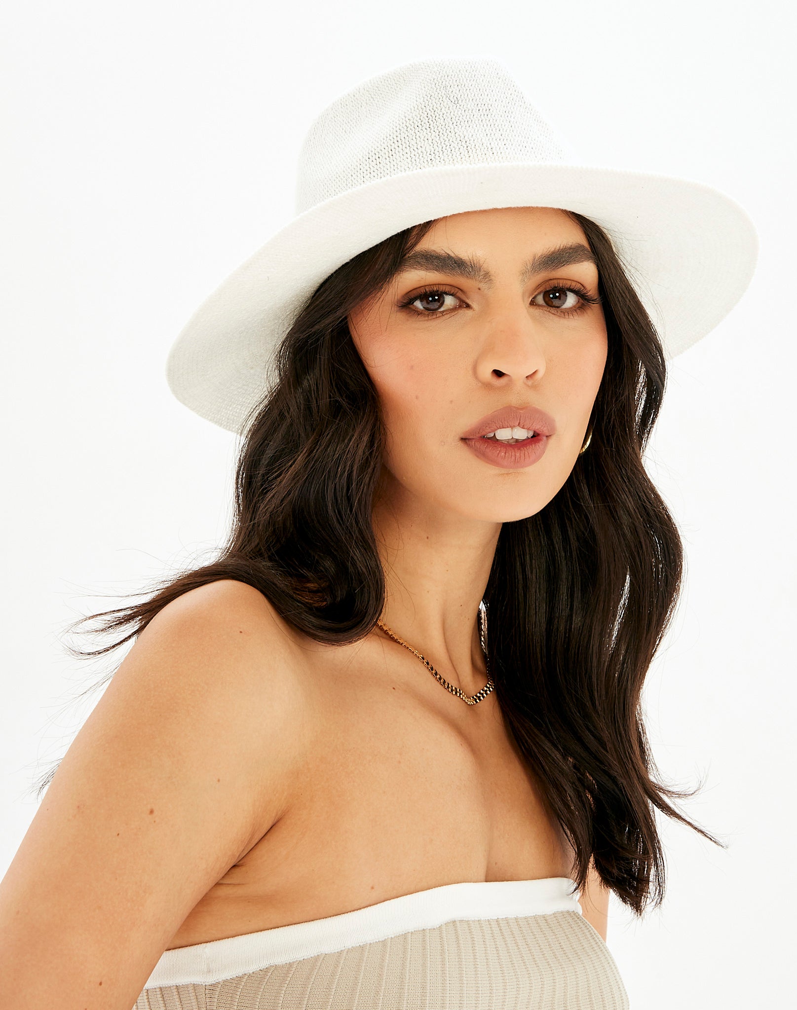 Woven Wide Brim Hat in Beige | Glassons