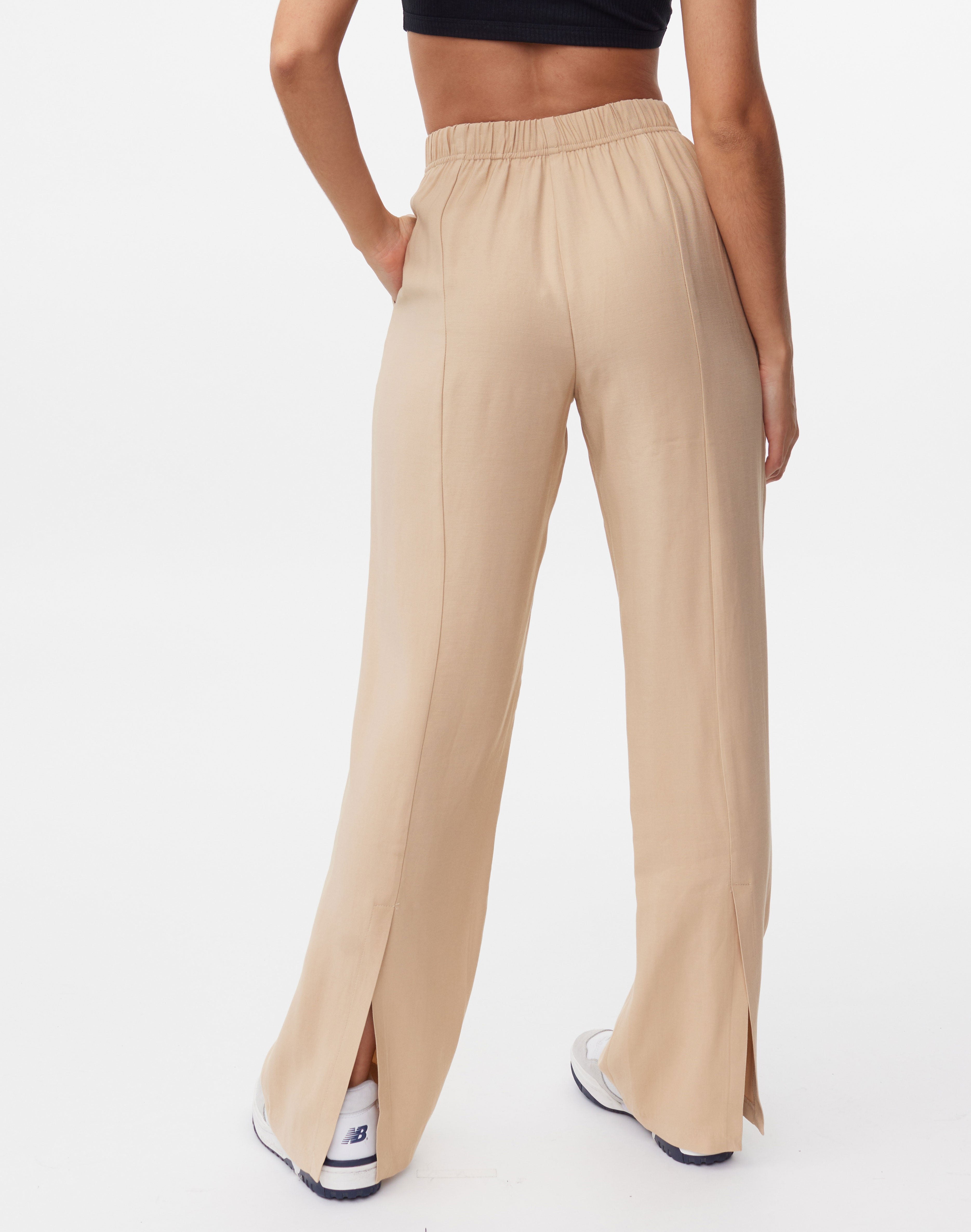 Straight Leg Split Back Pant in Beige | Glassons
