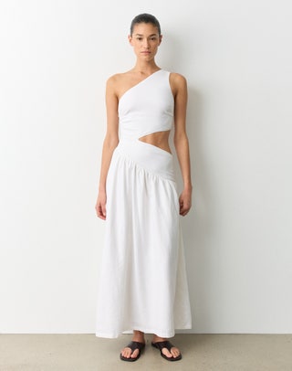 chinese dress ladies Summer Season Linen Blend Maxi Dress White