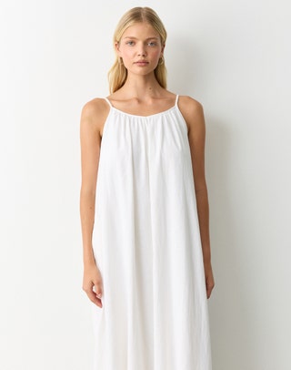knee length dresses for ladies LONG WHITE LINEN DRESS main image 0