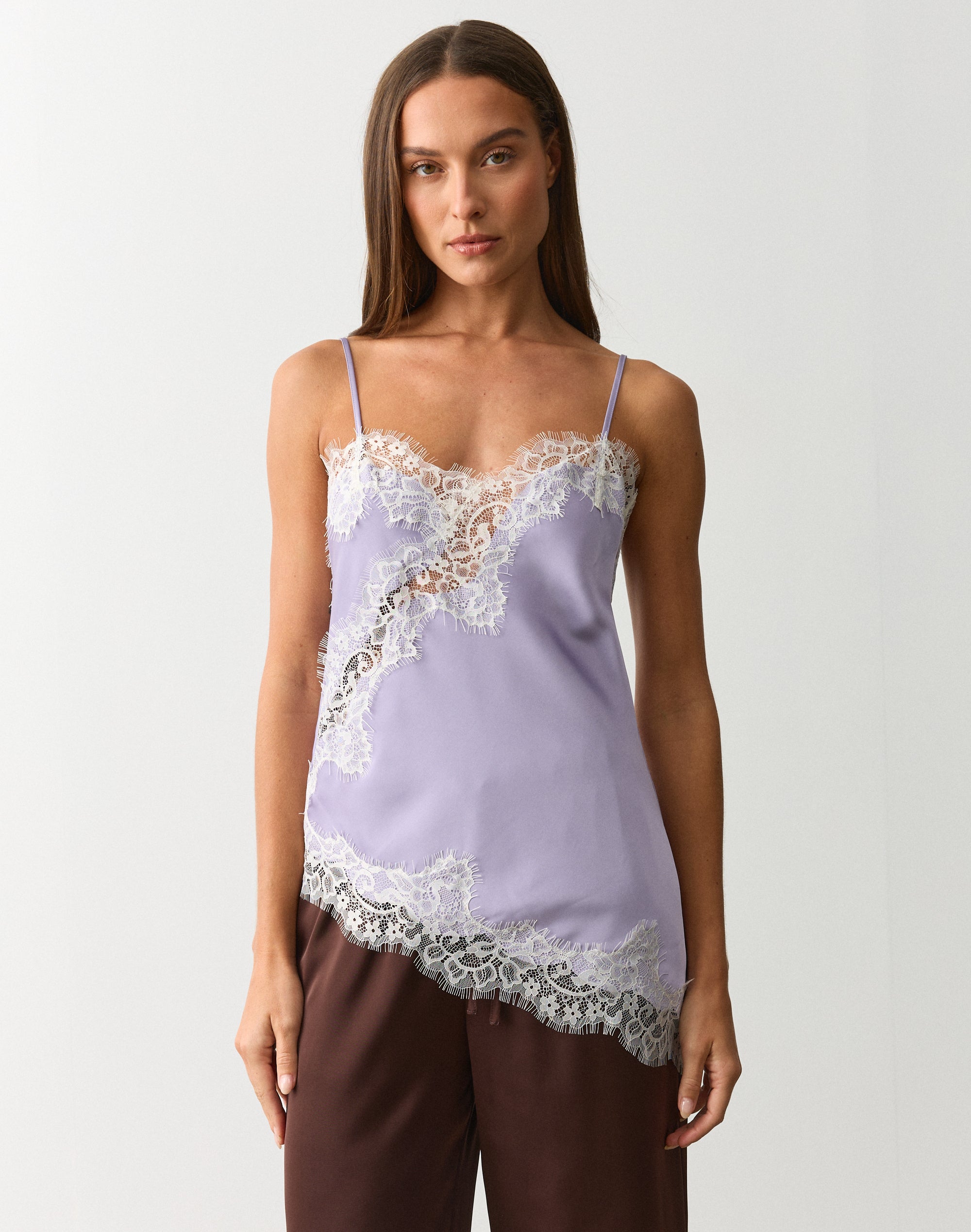 Satin Lace Cami Top in Lilac X Caribbean | Glassons US