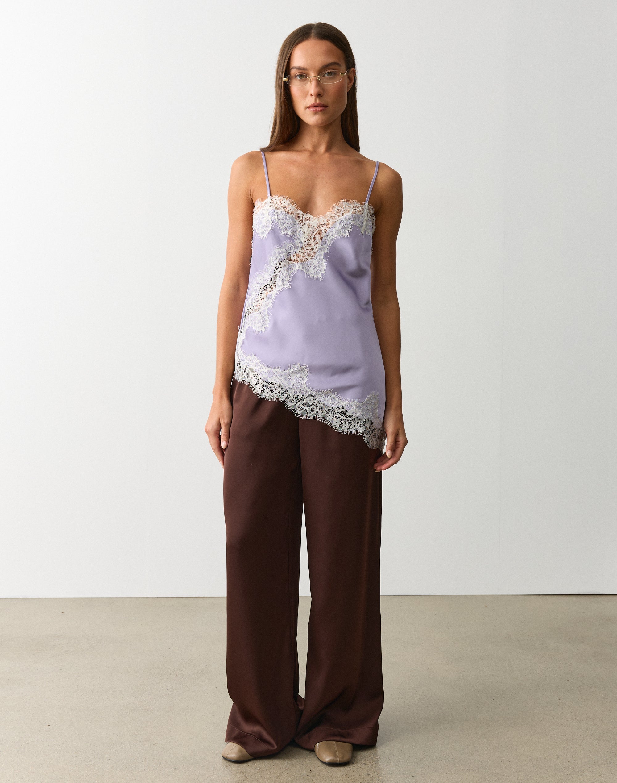 Satin Lace Cami Top in Lilac X Caribbean | Glassons US