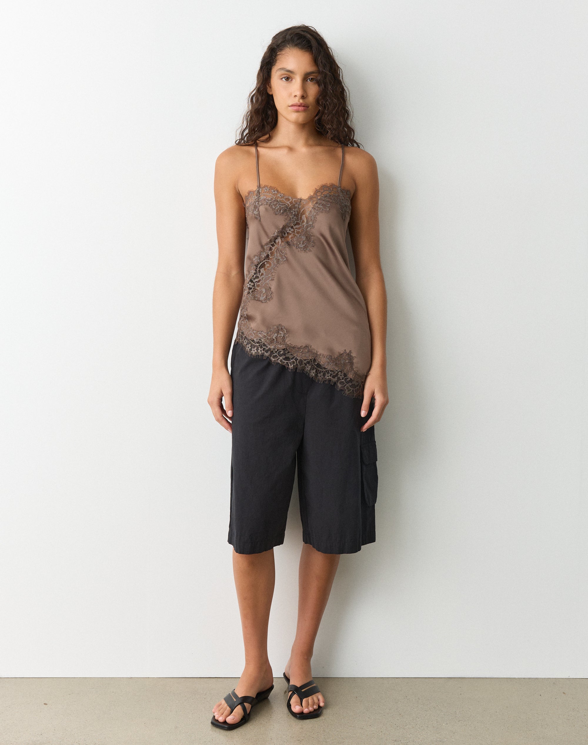 Satin Lace Cami Top in Smokey Hazel | Glassons US