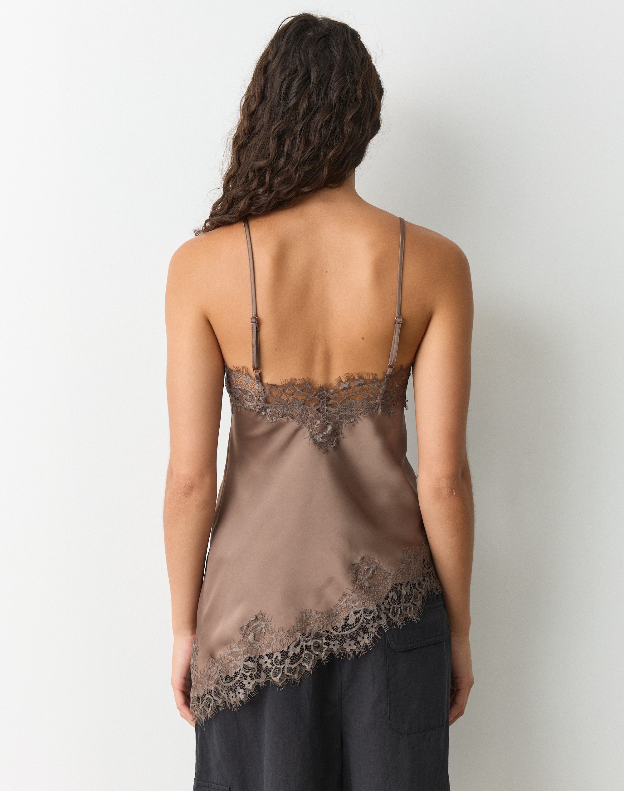 Satin Lace Cami Top in Smokey Hazel | Glassons US