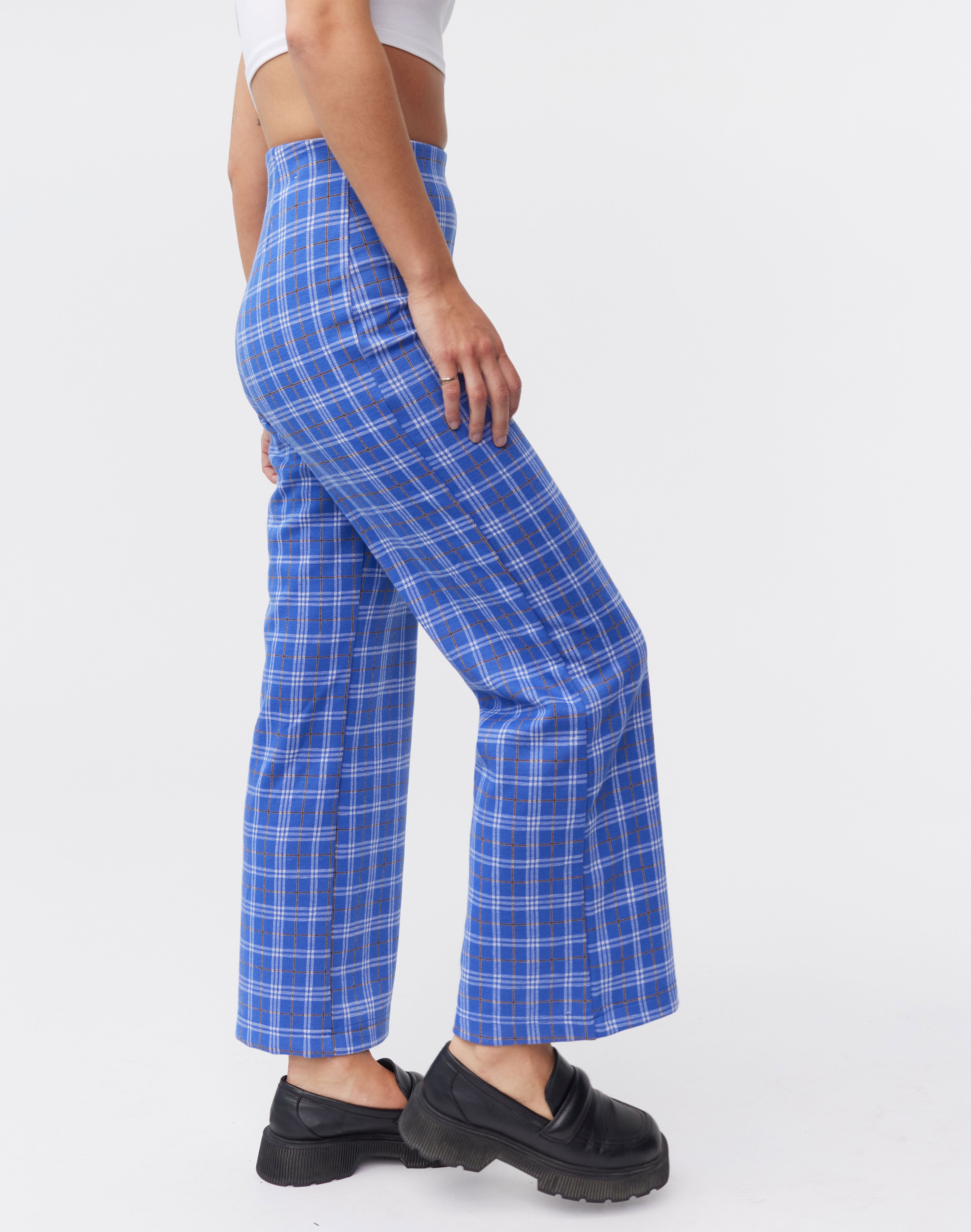 Plaid High Rise Flare Ponte Pant in 