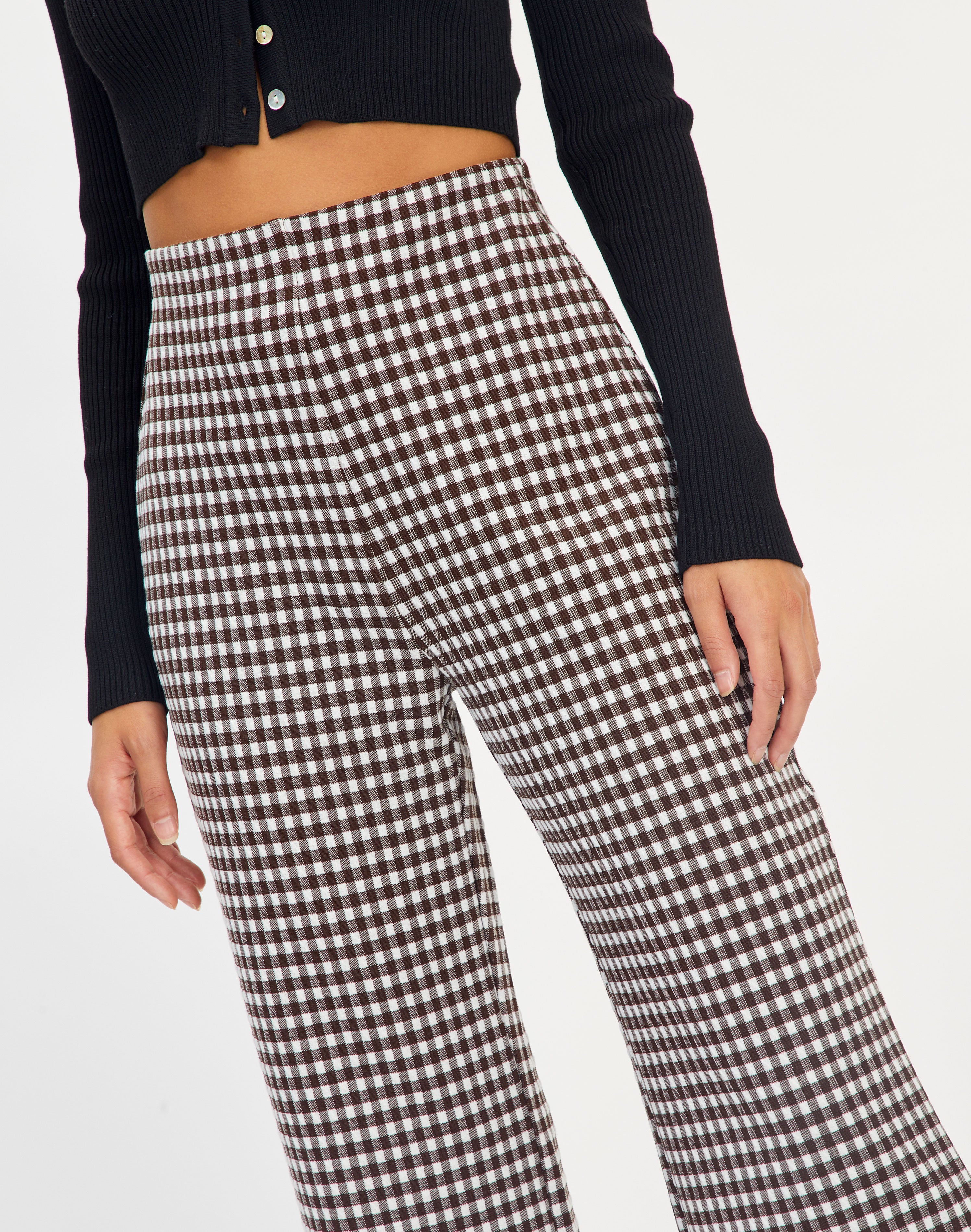 Seersucker Gingham Wide Leg Ponte Pant 