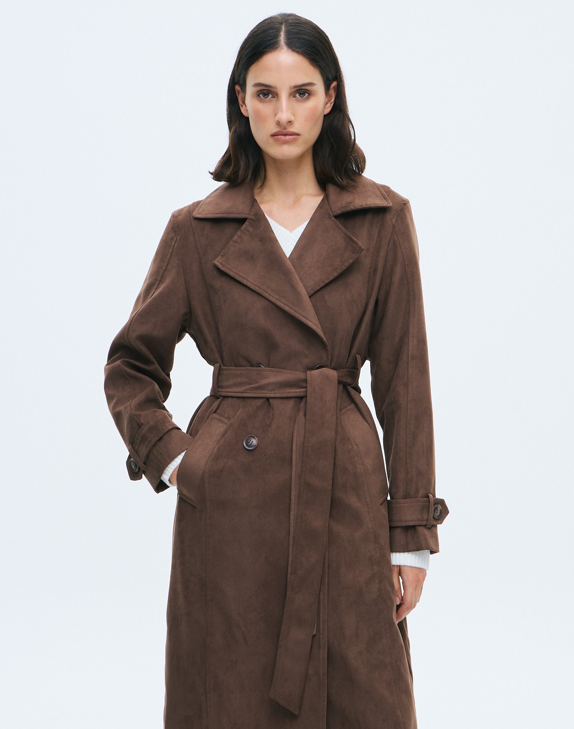 Faux Suede Trench Coat Suede Womens Coat Faux Suede Trench Coat