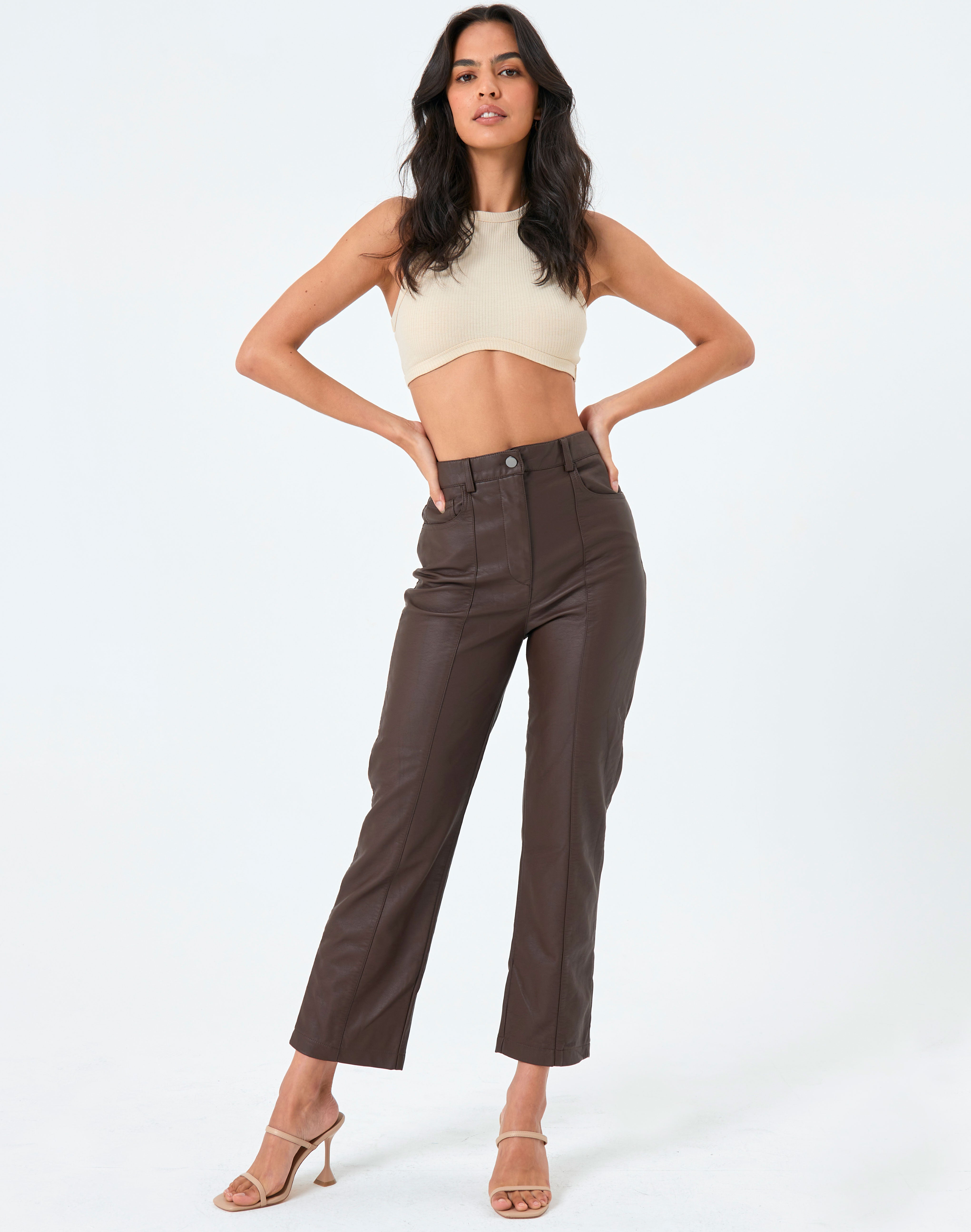 Faux Leather Stitch Detail Pant in 