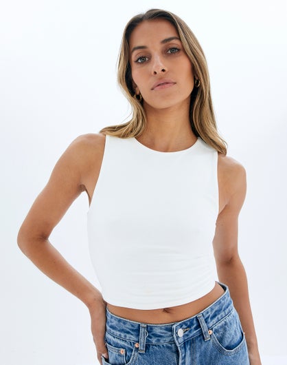 Supersoft High Neck Crop Tank in White | Glassons