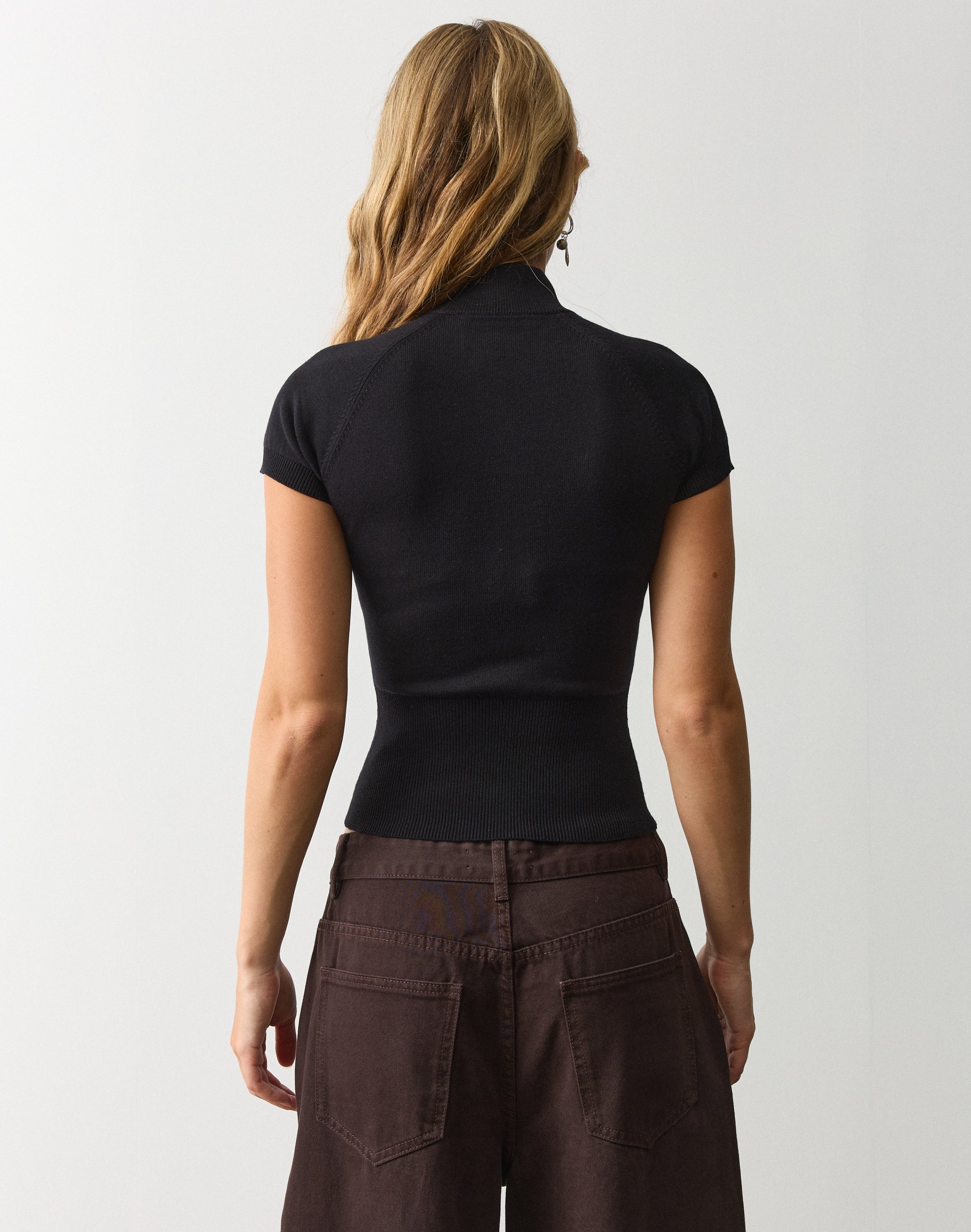 Funnel Neck Zip Up Knit Top in Black | Glassons US