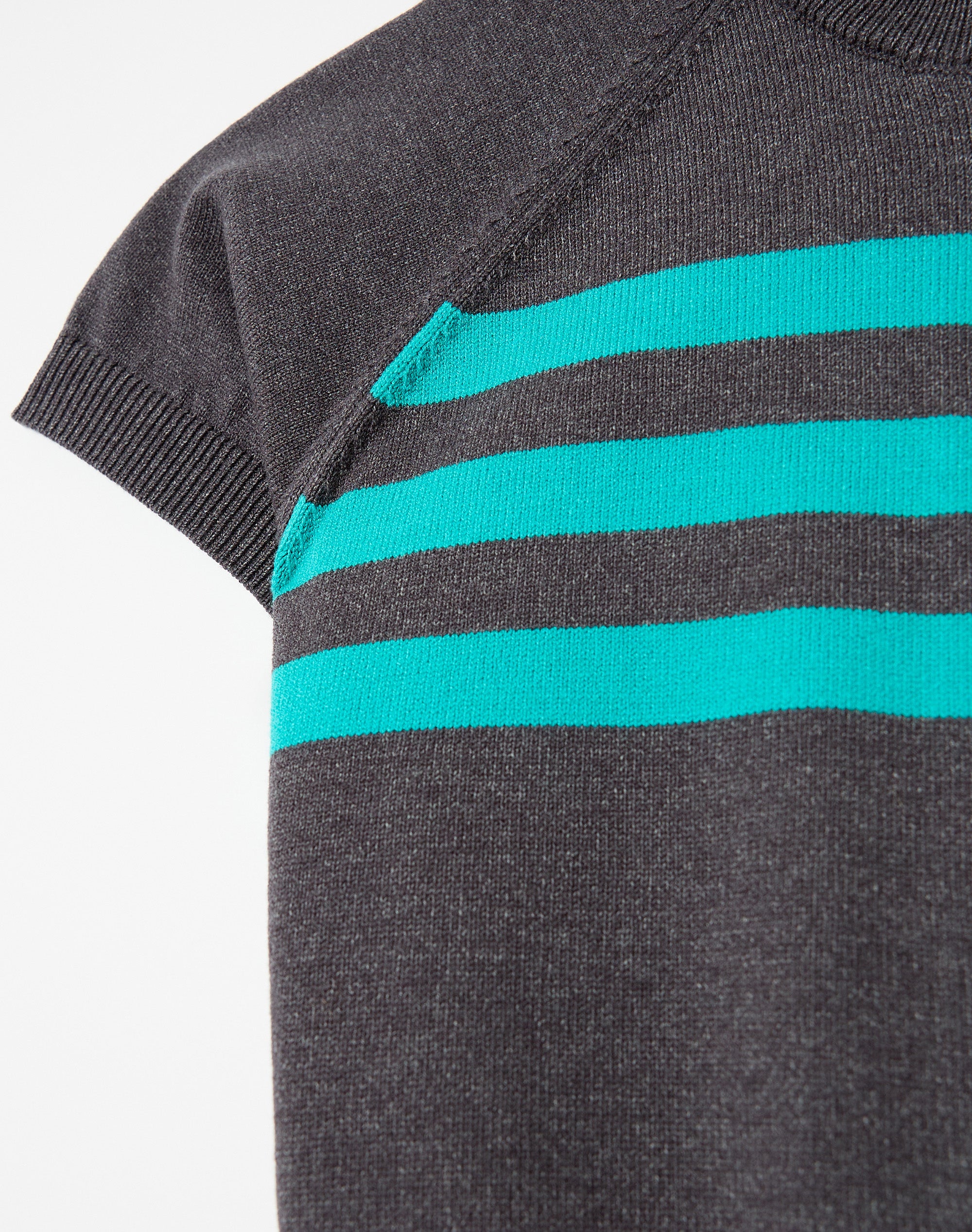 Funnel Neck Zip Up Knit Top in Charcoal Tropical Lemmy Stripe