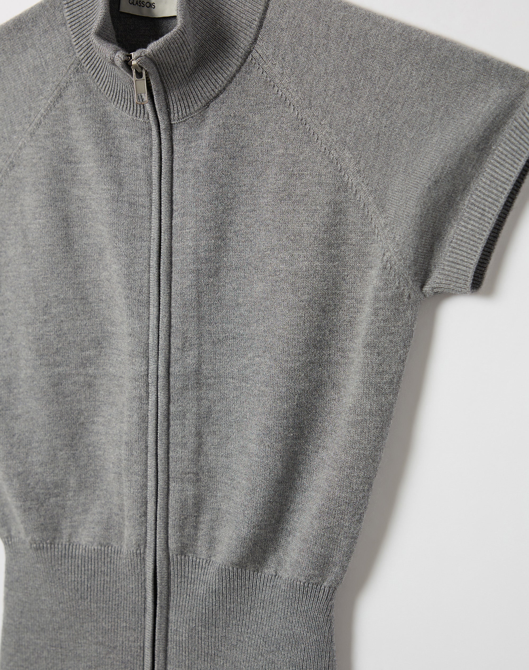 Funnel Neck Zip Up Knit Top in Grey Marle | Glassons US